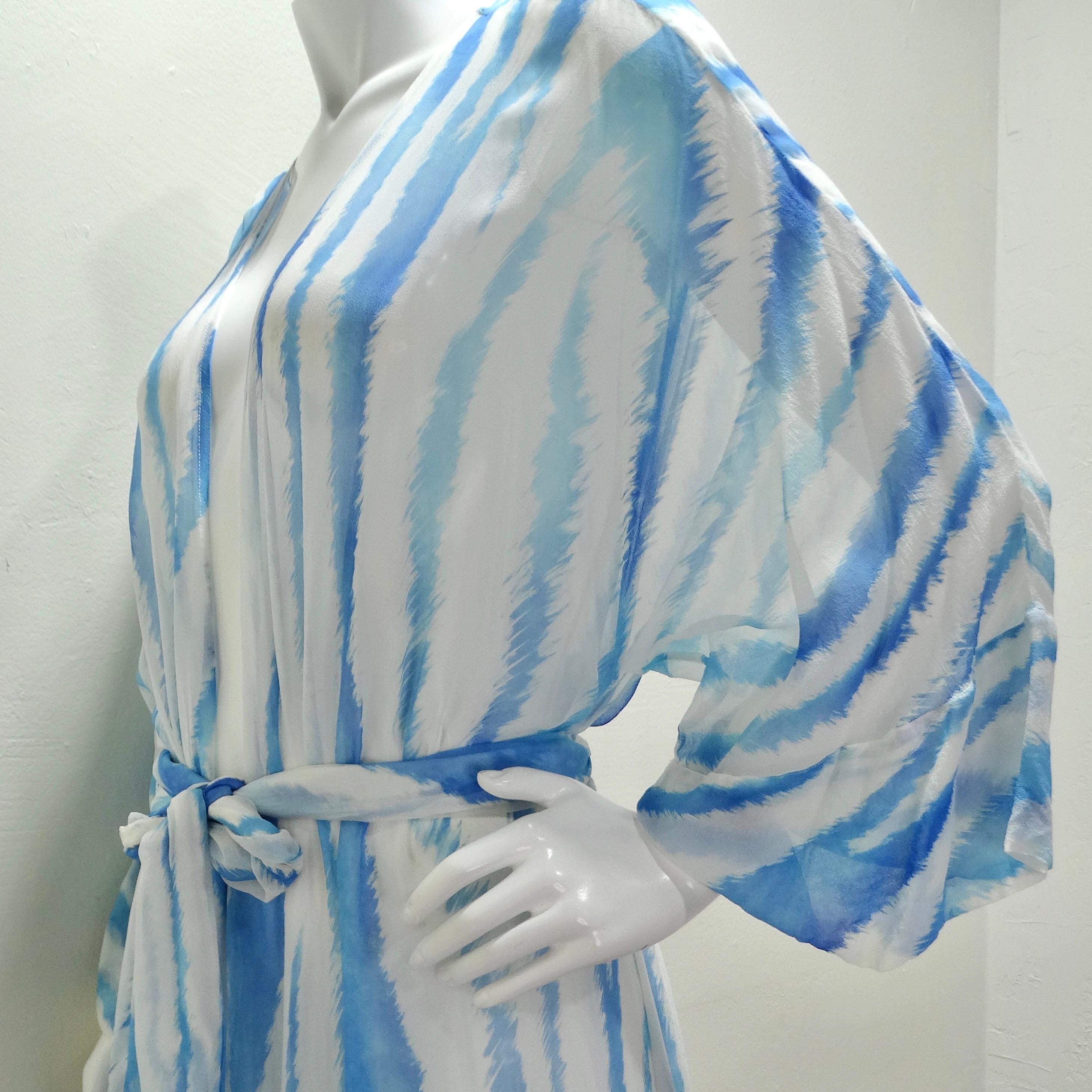 Retrofete Blue Zebra Silk Chiffon Robe For Sale 3