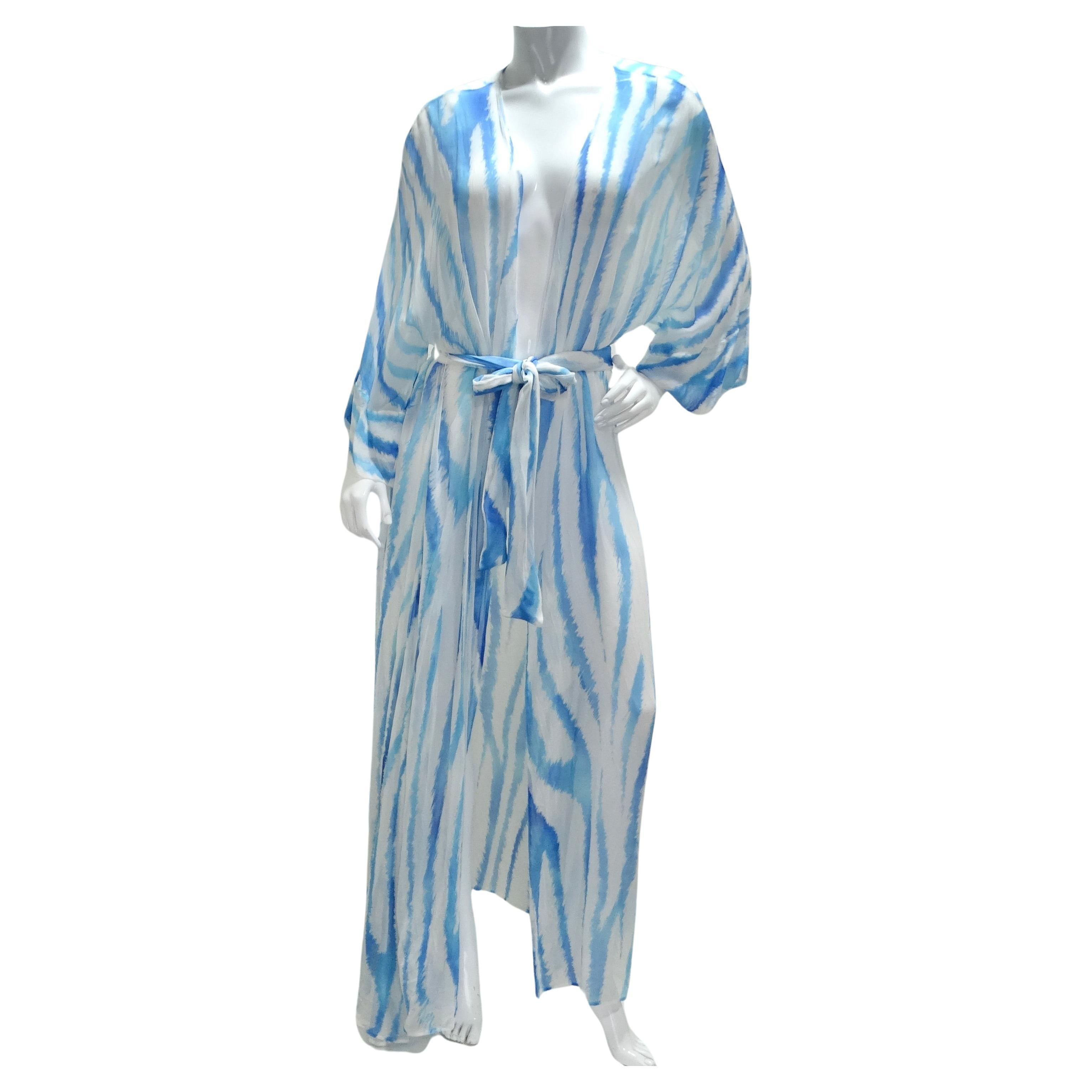 Retrofete Blue Zebra Silk Chiffon Robe For Sale