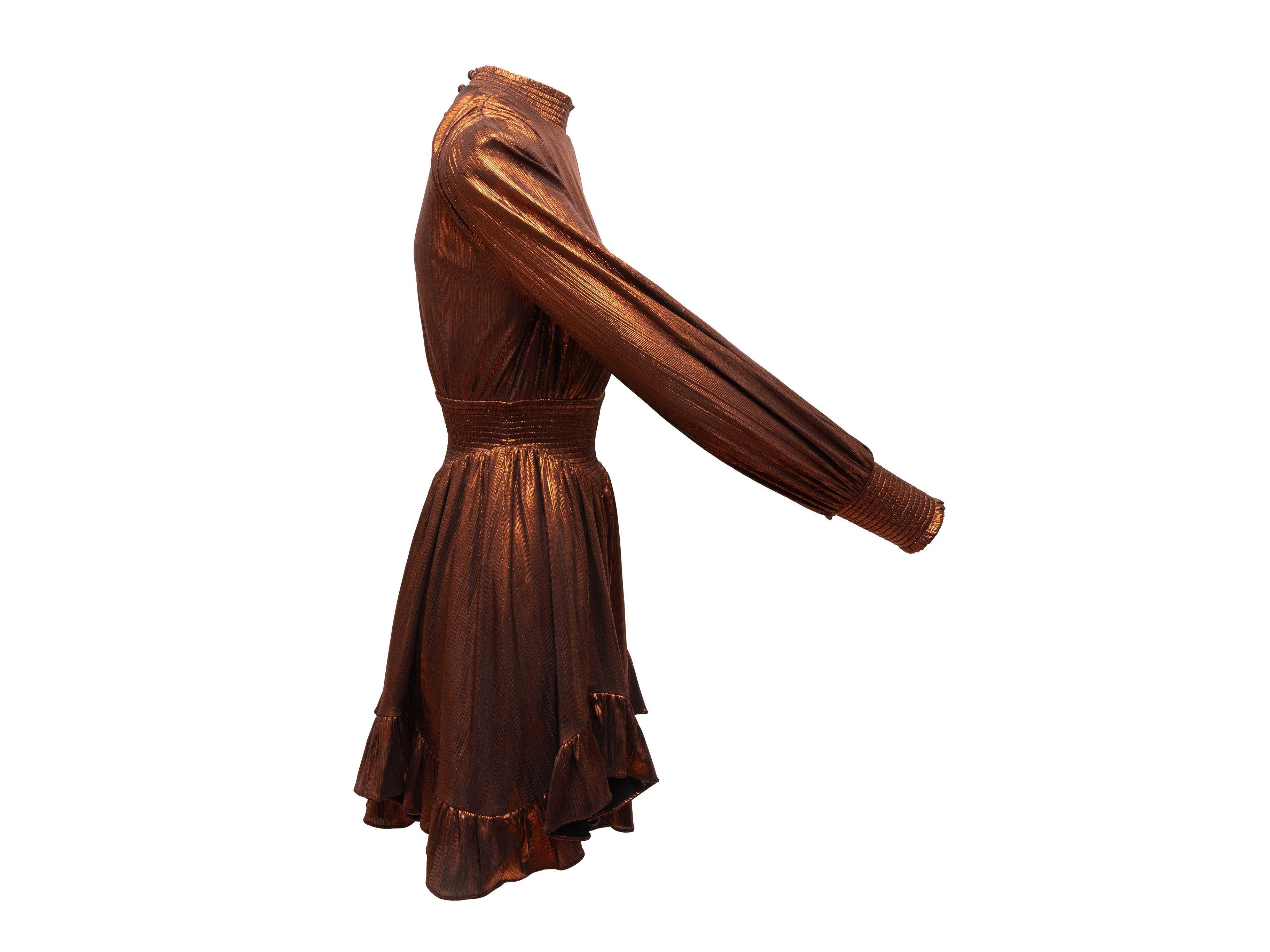Retrofete Copper Metallic Long Sleeve Mini Dress In Good Condition In New York, NY