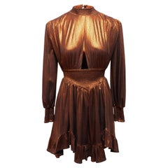 Retrofete Copper Metallic Long Sleeve Mini Dress