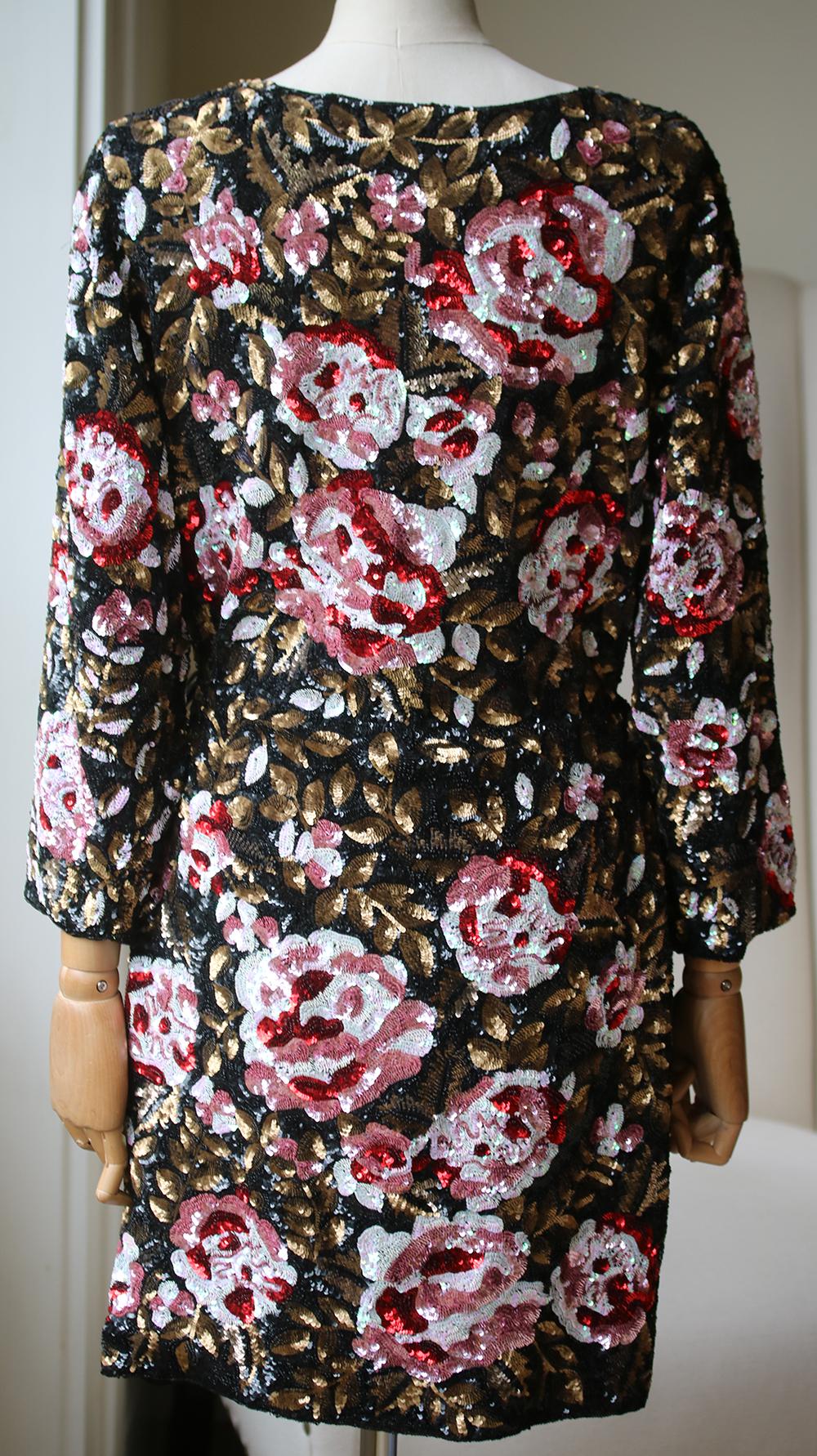 Black Retrofête Floral Sequin Wrap Mini Dress 