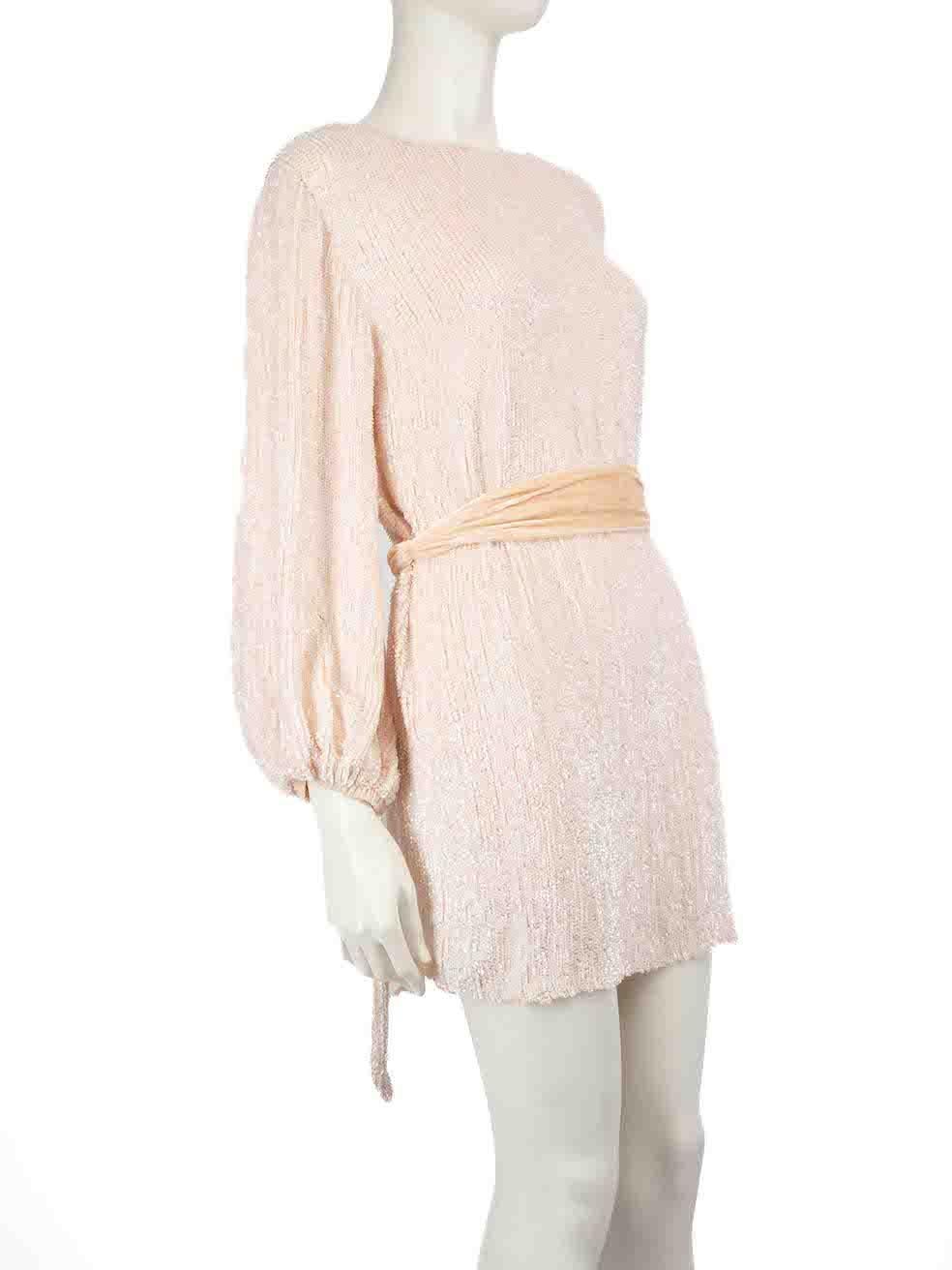 CONDITION is Never worn, with tags. No visible wear to dress is evident. However, due to poor storage, there is a loose thread on the back bottom left sleeve on this new Retrofete designer resale item.
 
 
 
 Details
 
 
 Pink
 
 Viscose
 
 Dress
 
