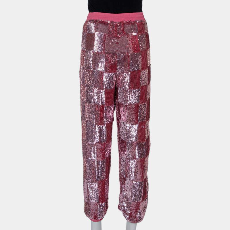 Brown Retrofete Pink Sequin Embellished Chiffon Joggers L