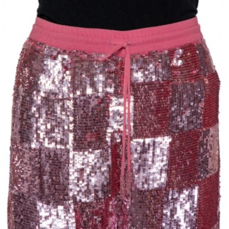 Brown Retrofete Pink Sequin Embellished Chiffon Joggers L For Sale