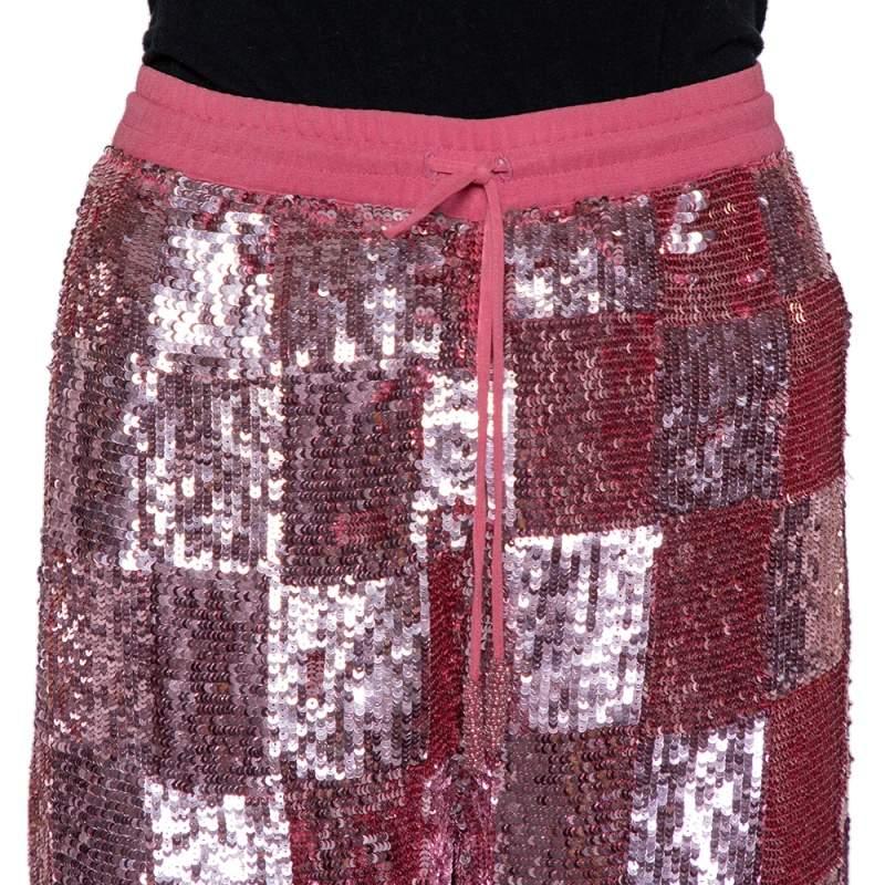 Retrofete Pink Sequin Embellished Chiffon Joggers L In Excellent Condition In Dubai, Al Qouz 2