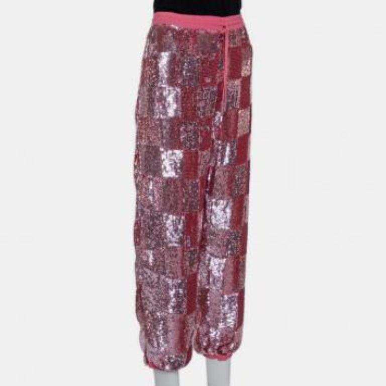 Retrofete Pink Sequin Embellished Chiffon Joggers L For Sale 4