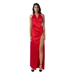 Retrofête Red Silk Rhinestone Halterneck Dress Size S
