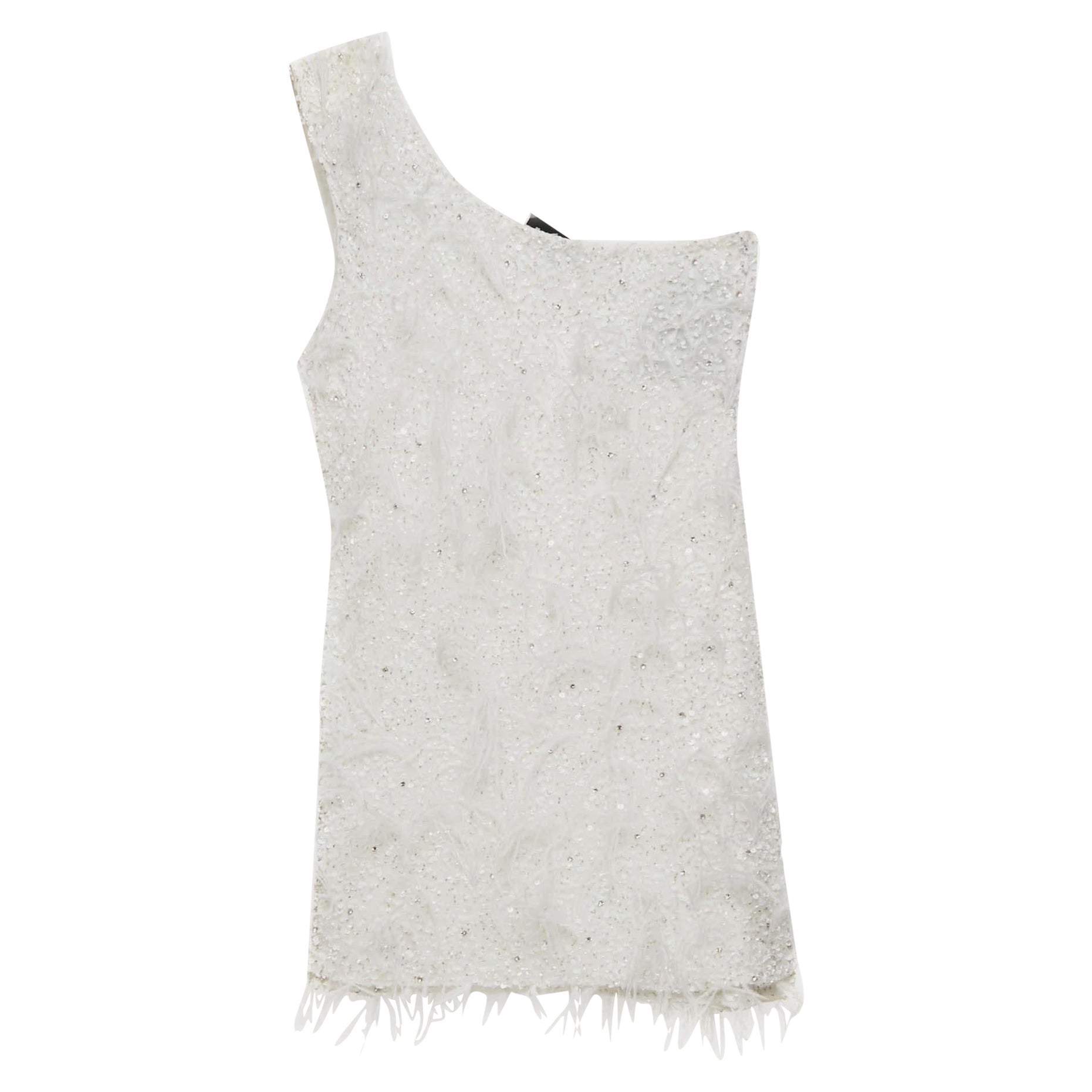 Retrofete White Feather Embellished Mesh Sina Mini Dress M