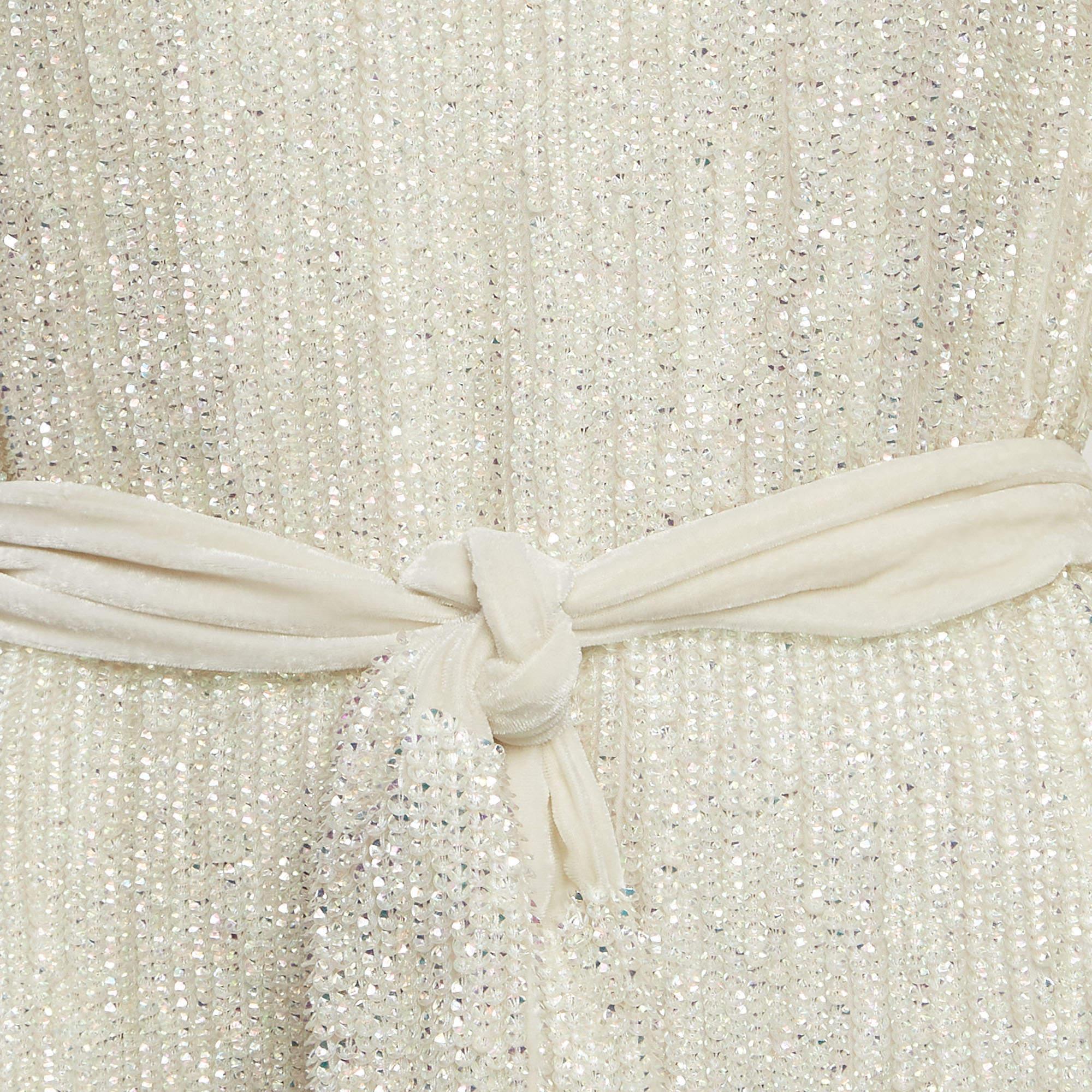 Retrofete White Gabrielle Sequin Belted Mini Dress S In New Condition For Sale In Dubai, Al Qouz 2