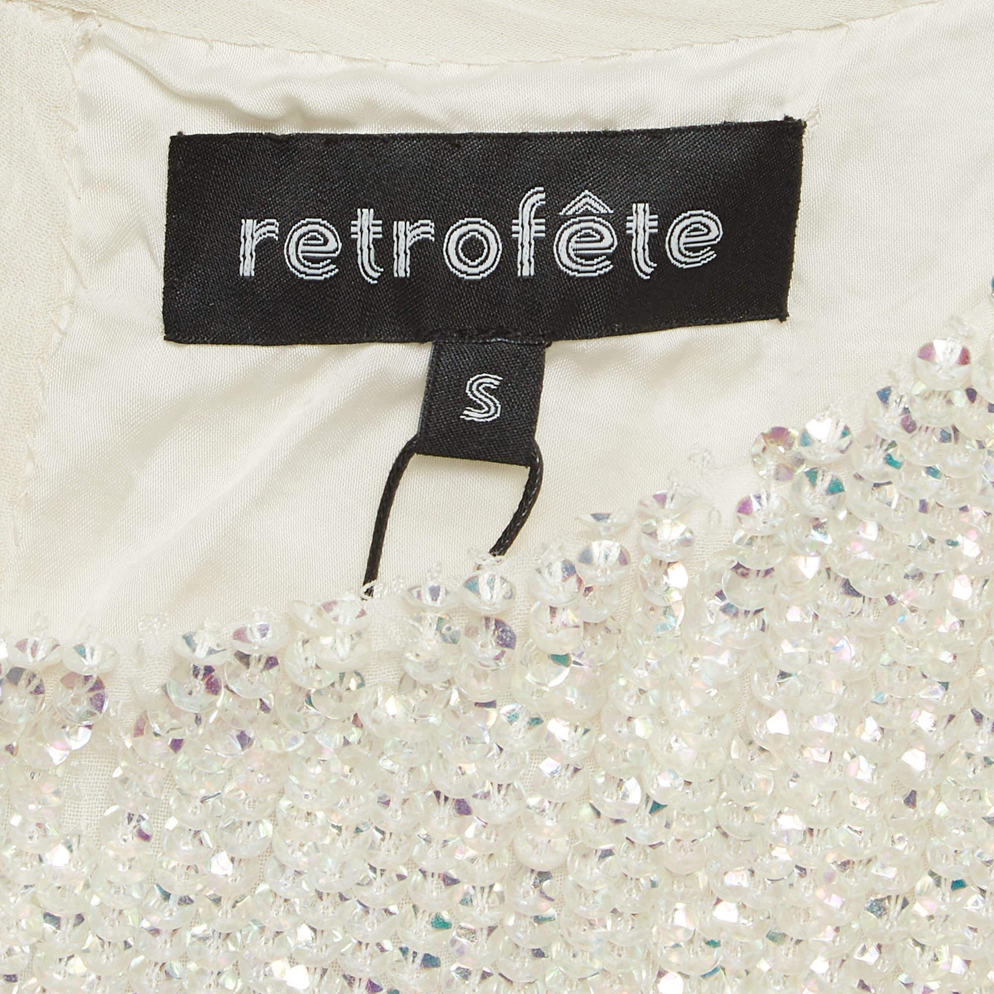 Women's Retrofete White Gabrielle Sequin Belted Mini Dress S For Sale