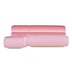 Organic Modern 70s Style Pink Velvet & Brass Sofa Sectional Manhattan