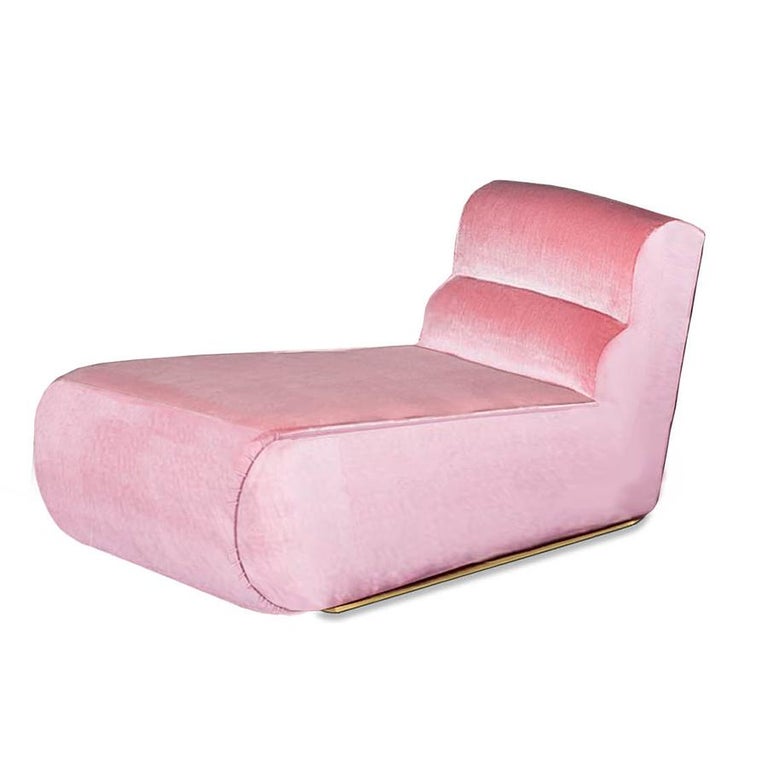 Spanish Retro 70s Style Pink Velvet & Brass Sofa Sectional Manhattan Handcrafted For Sale