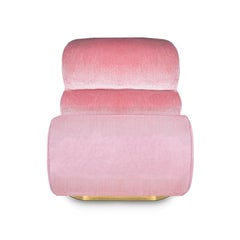 Organic Moderm 70s Style Pink Velvet & Brass Accent Chair Manhattan Handcrafted