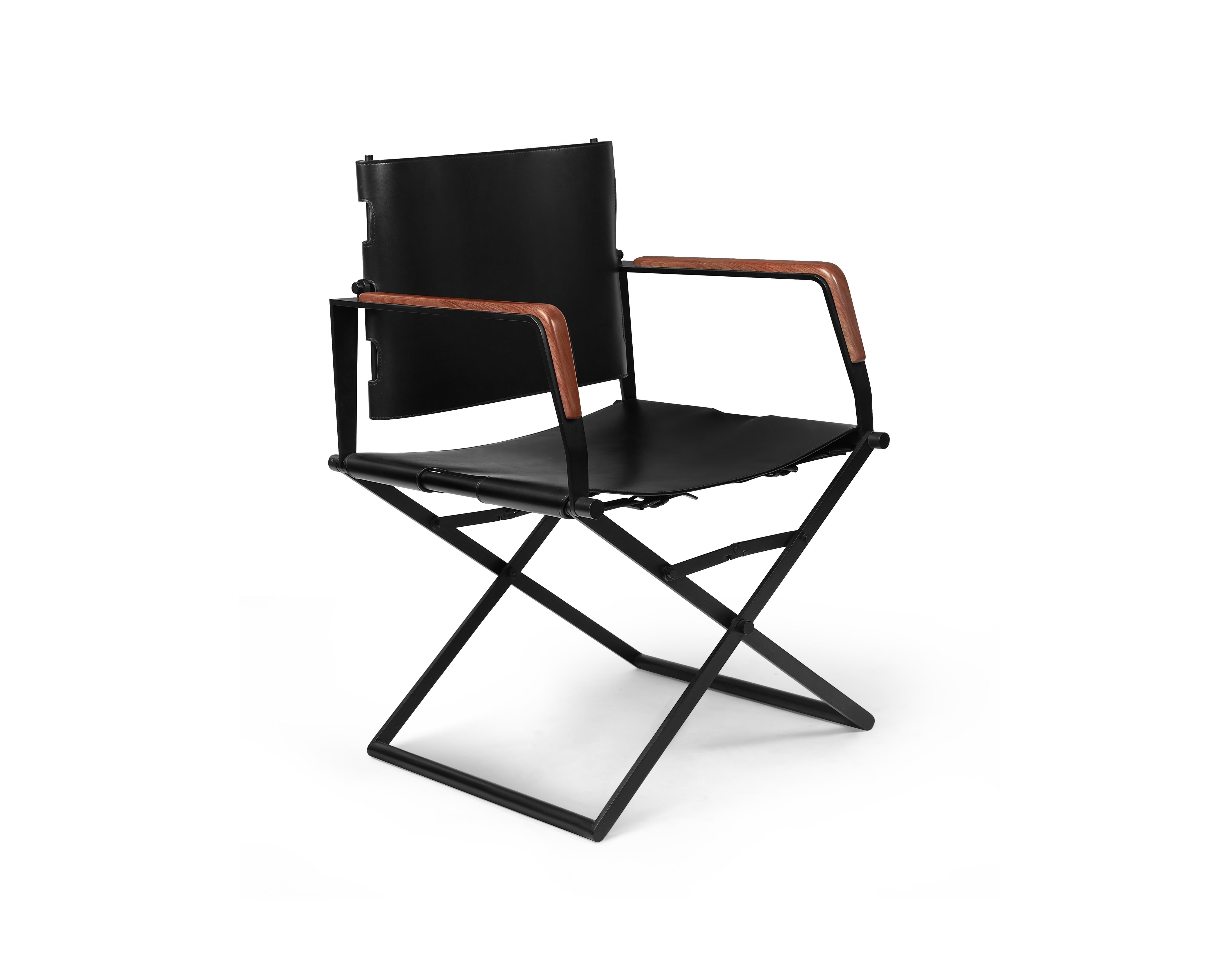 Modern Retta Armchair with Leather and Wood by Madheke For Sale