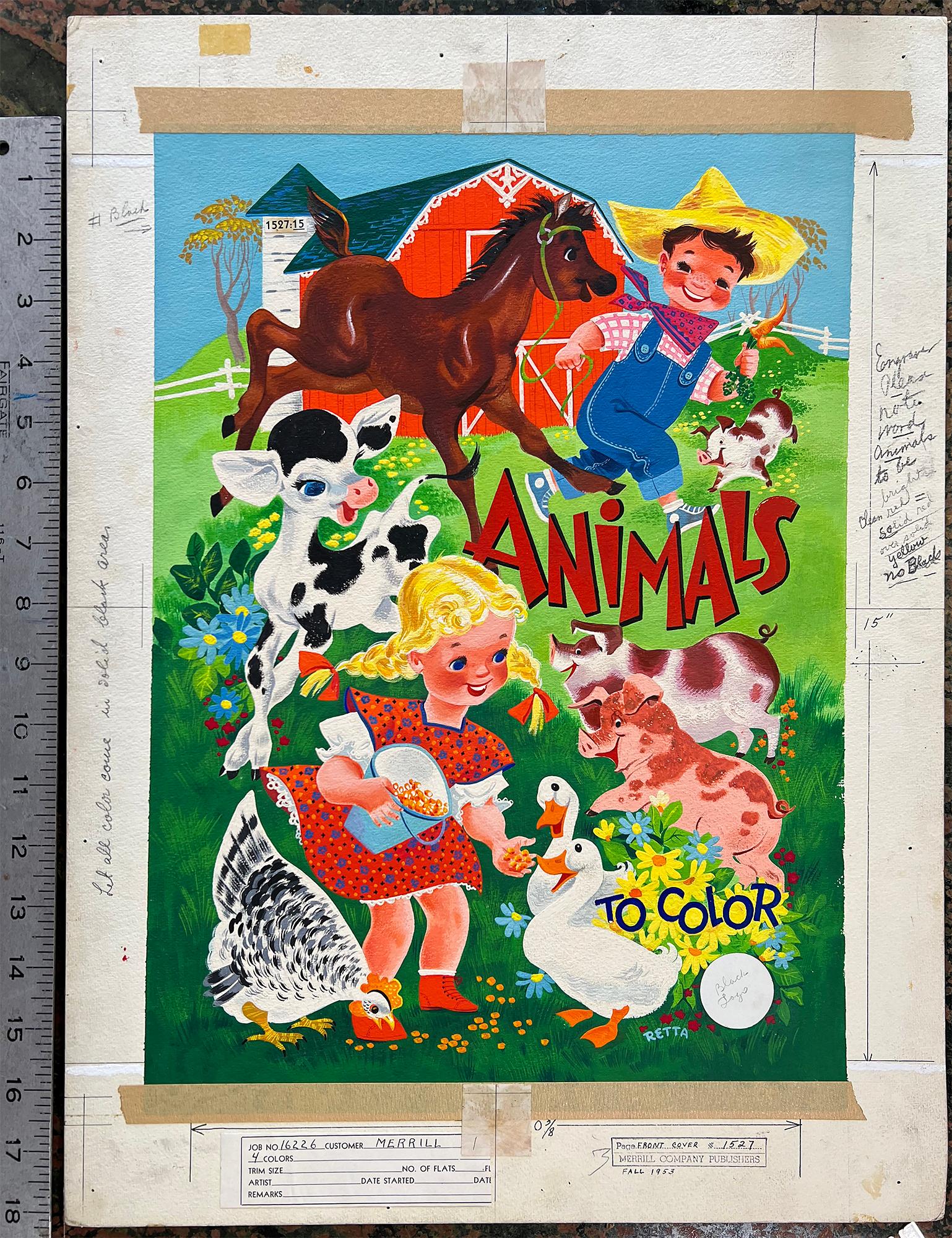 Cavalli, Polli, Anatre, Gallo e  Libro per bambini sui maiali - Illustratore donna in vendita 6