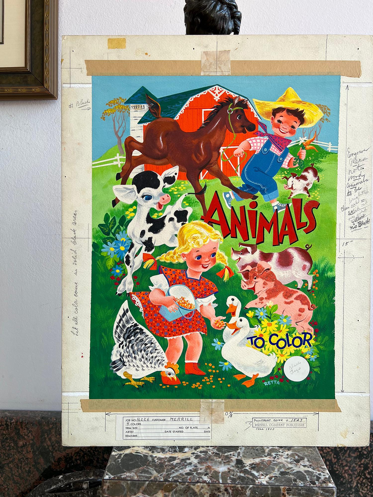 Cavalli, Polli, Anatre, Gallo e  Libro per bambini sui maiali - Illustratore donna in vendita 7