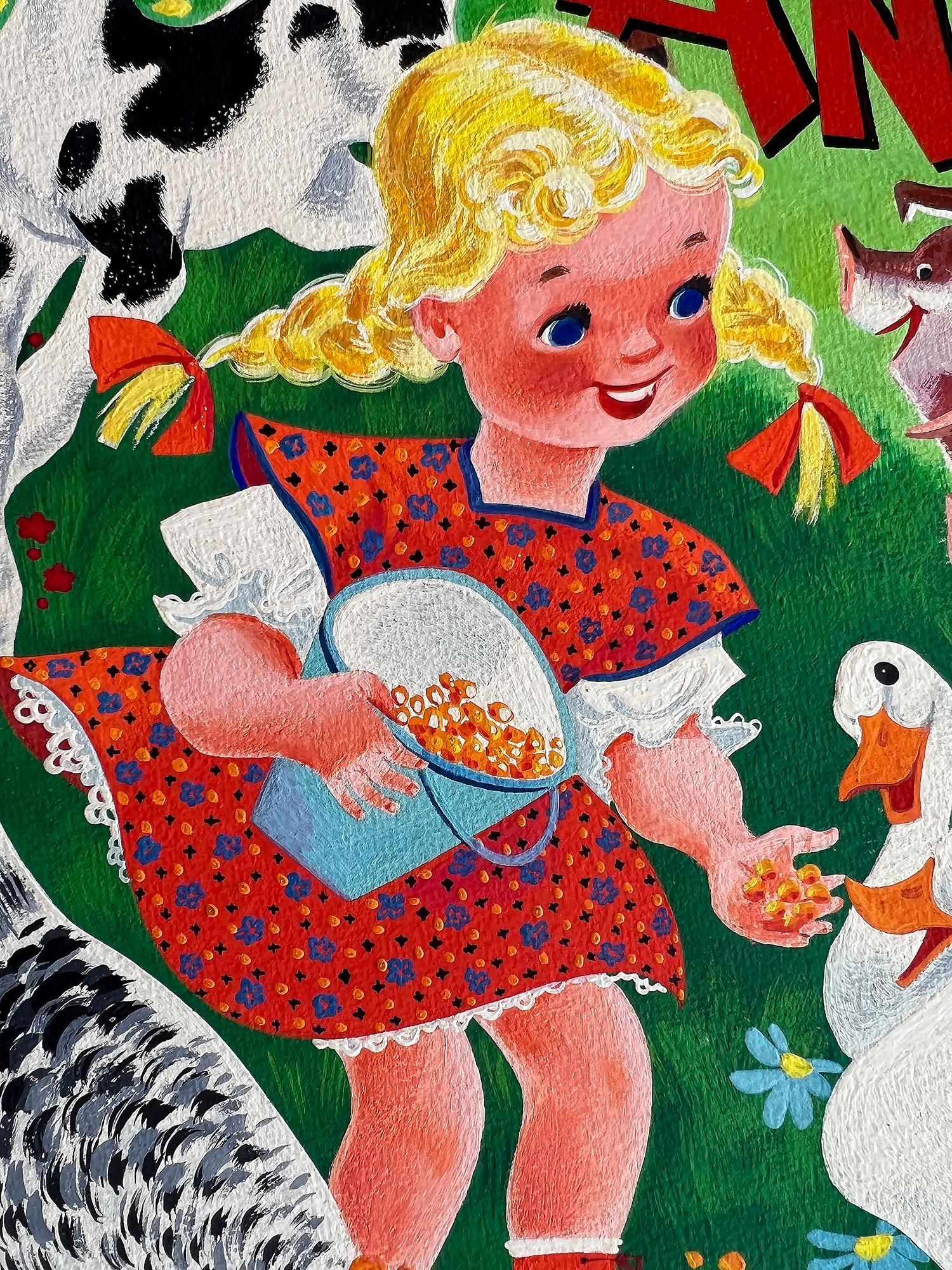 Horses, Chicken, Ducks, Rooster and  Pigs - Children's Book -Female Illustrator  - Painting by Retta Scott