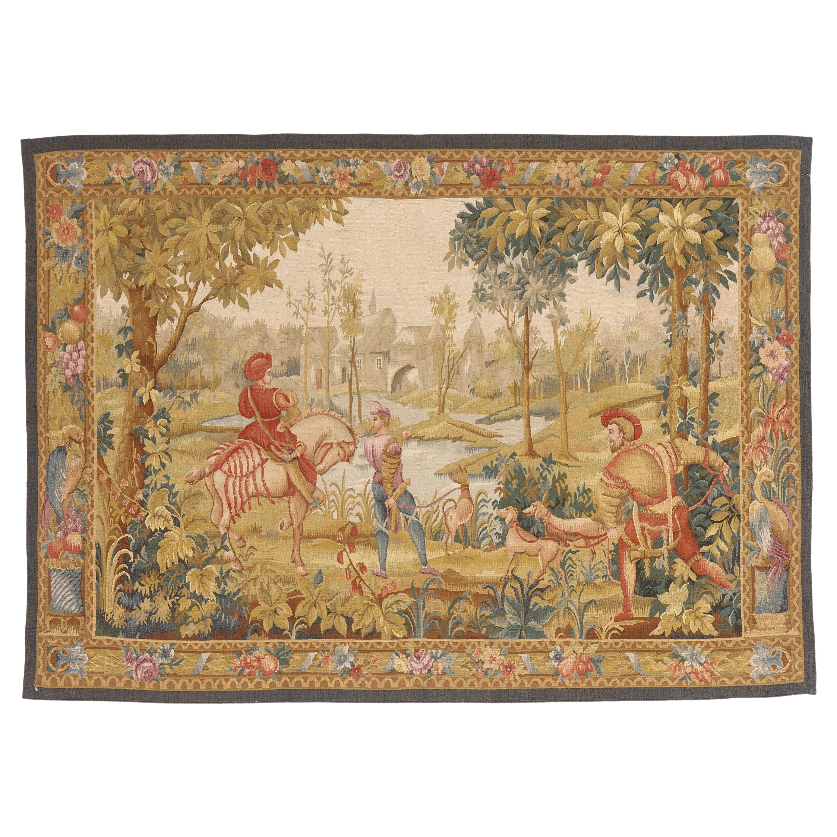 Ritorno dalla caccia: Un regale arazzo Aubusson cinese del tempo libero aristocratico