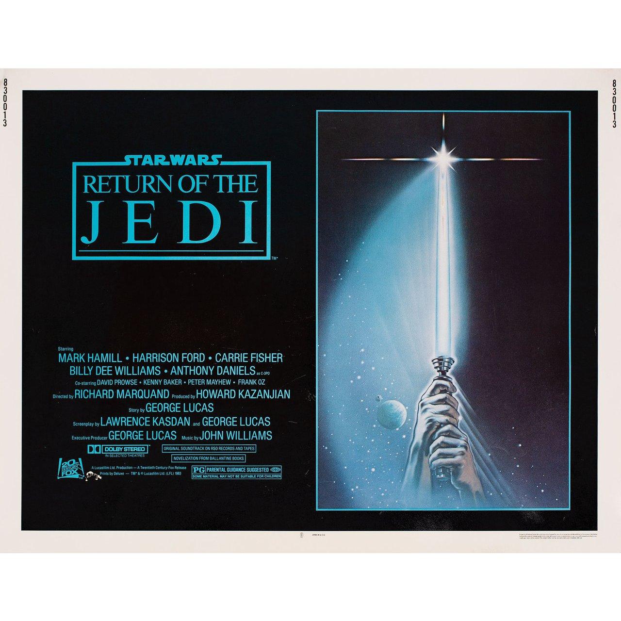 Original 1983 U.S. half sheet poster for the film Return of the Jedi (Star Wars: Episode VI) directed by Richard Marquand with Mark Hamill / Harrison Ford / Carrie Fisher / Billy Dee Williams. Very Good-Fine condition, rolled. Please note: the size