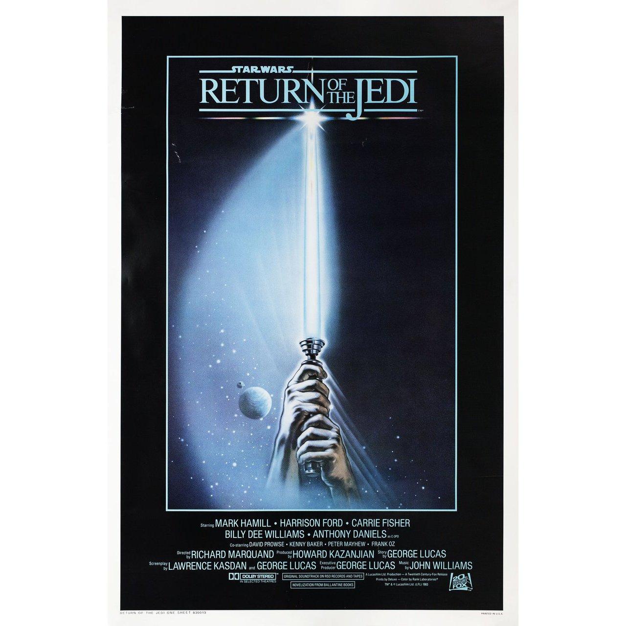 Original 1983 U.S. one sheet poster by Tim Reamer for the film “Return of the Jedi” (Star Wars: Episode VI) directed by Richard Marquand with Mark Hamill / Harrison Ford / Carrie Fisher / Billy Dee Williams. Very good-fine condition, rolled with