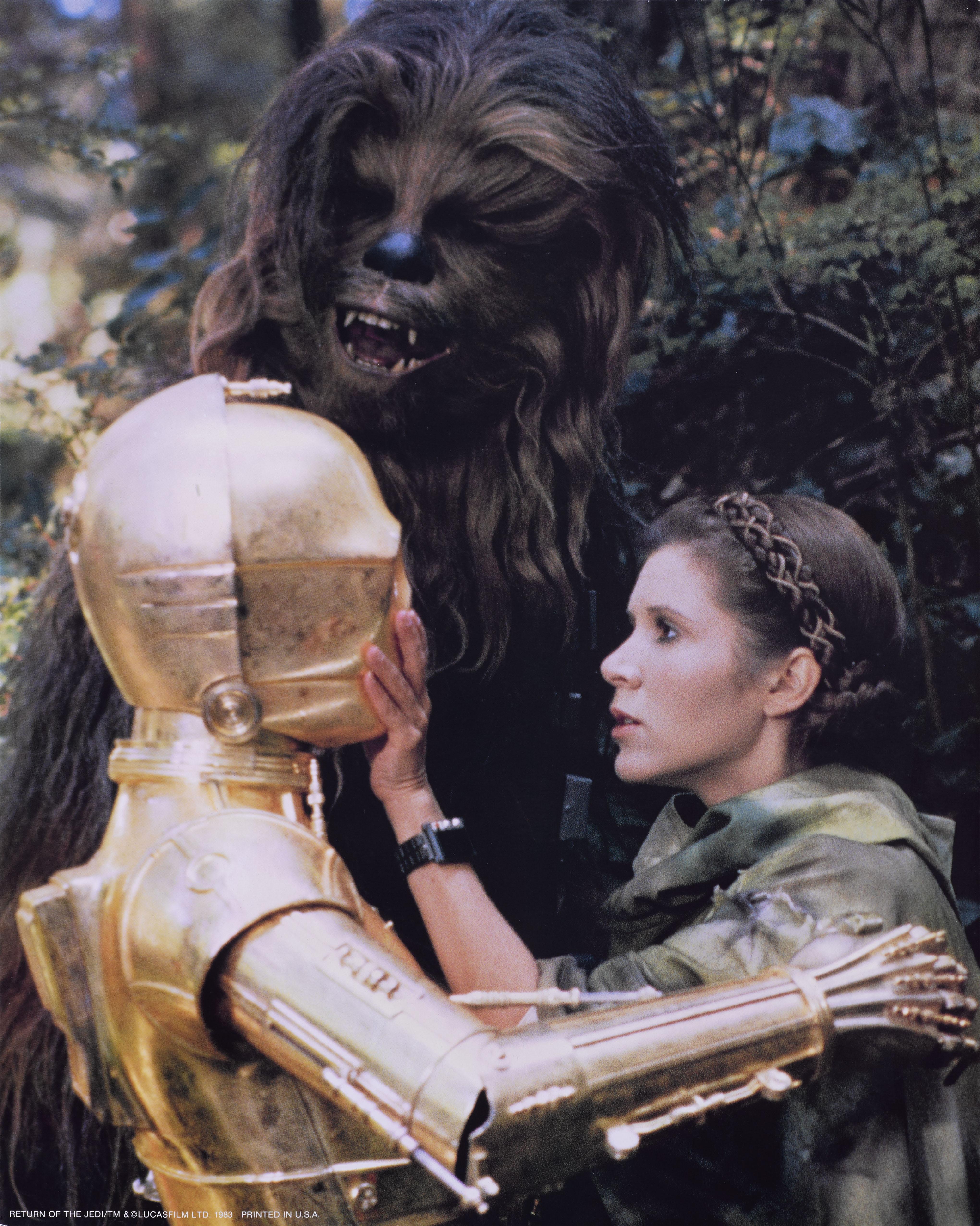 Fotograma original sobredimensionado en EE.UU. de la tercera película de La guerra de las galaxias de 1983 El retorno del Jedi. Protagonizada por Mark Hamill, Harrison Ford y Carrie Fisher. La película fue dirigida por Richard Marquand.
La pieza