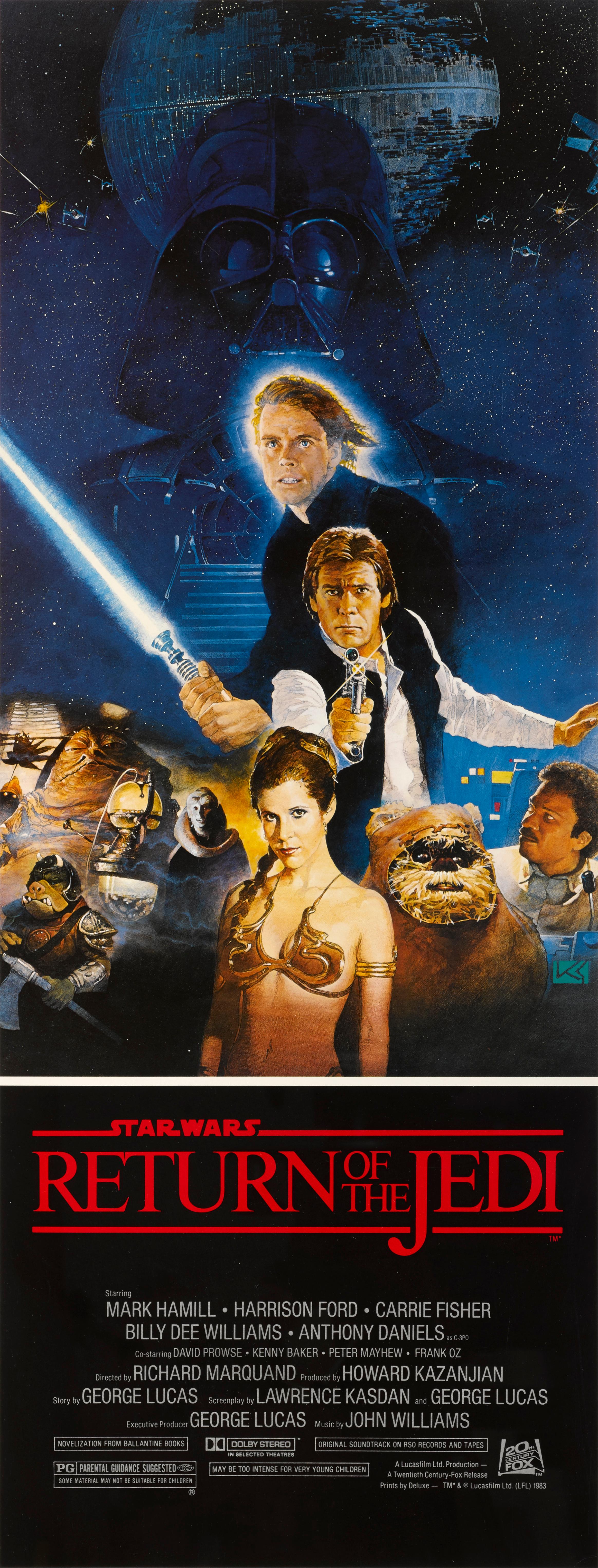 Original US style B film poster for the 1983 Third Star Wars film. Staring Mark Hamill, Harrison Ford, Carrie Fisher. The Art work is by Sano (dates unknown) This in near mint condition unfolded and conservation paper backed. It would be shipped in