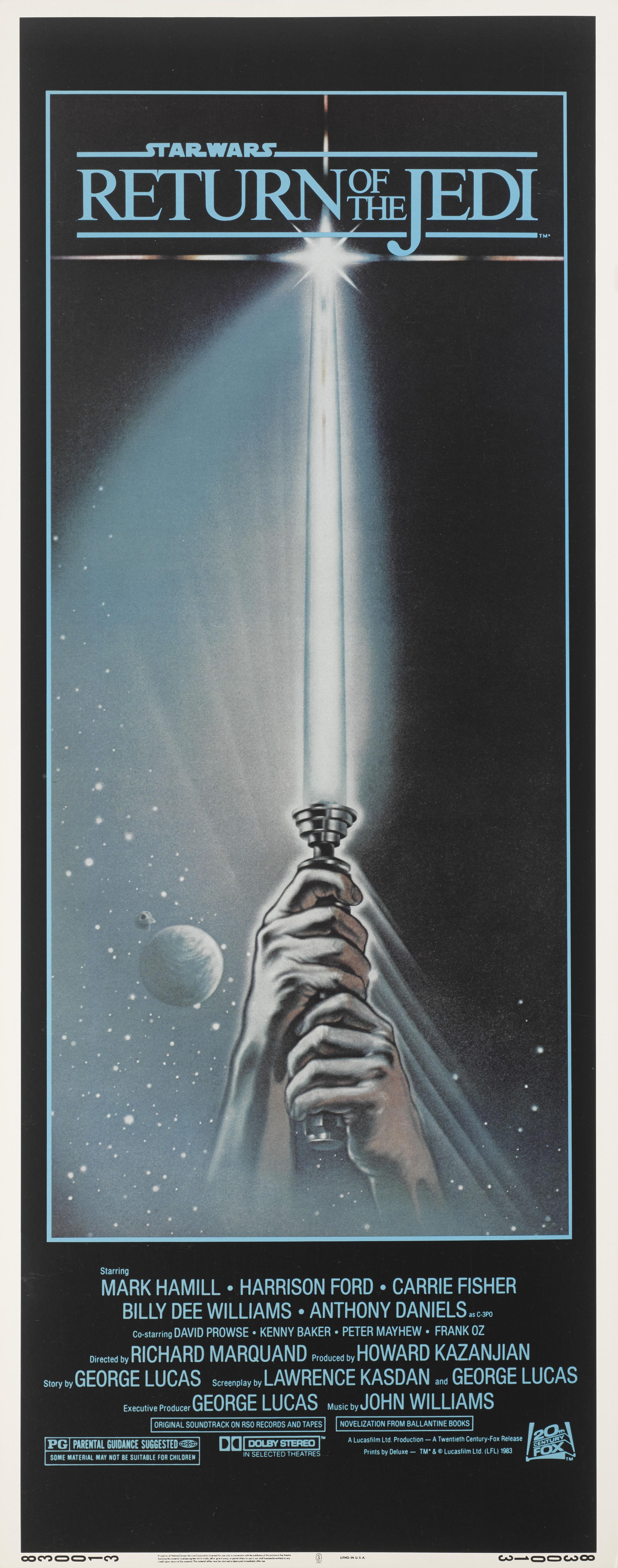 Original US film poster for the 1983 Third Star Wars film. Staring Mark Hamill, Harrison Ford, Carrie Fisher. The Art work is Tim Reamer (dates unknown) This in near mint condition unfolded and conservation paper backed. It would be shipped in a