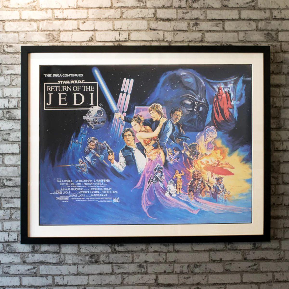 Return Of The Jedi, Unframed Poster, 1983

Luke Skywalker (Mark Hamill) battles horrible Jabba the Hut and cruel Darth Vader to save his comrades in the Rebel Alliance and triumph over the Galactic Empire. Han Solo (Harrison Ford) and Princess