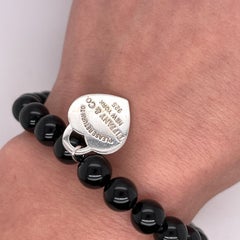 Return To Tiffany & Co. 8mm Onyx Bead Ball Silver Heart Tag Bracelet