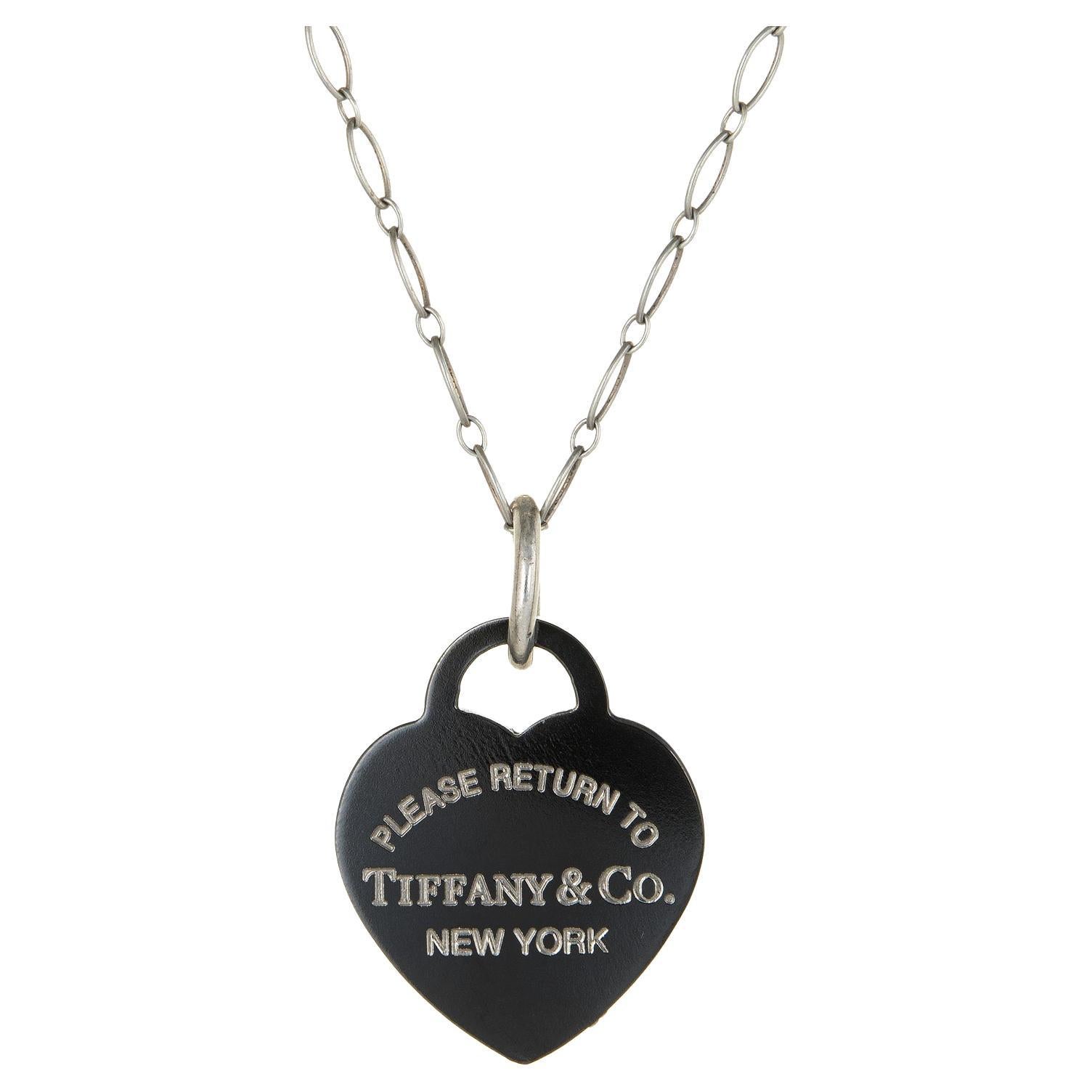 Return to Tiffany & Co Silver Titanium Heart Charm Pendant Necklace Estate