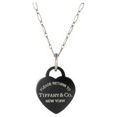 Vintage Return to Tiffany & Co Silver Titanium Heart Charm Pendant Necklace Estate