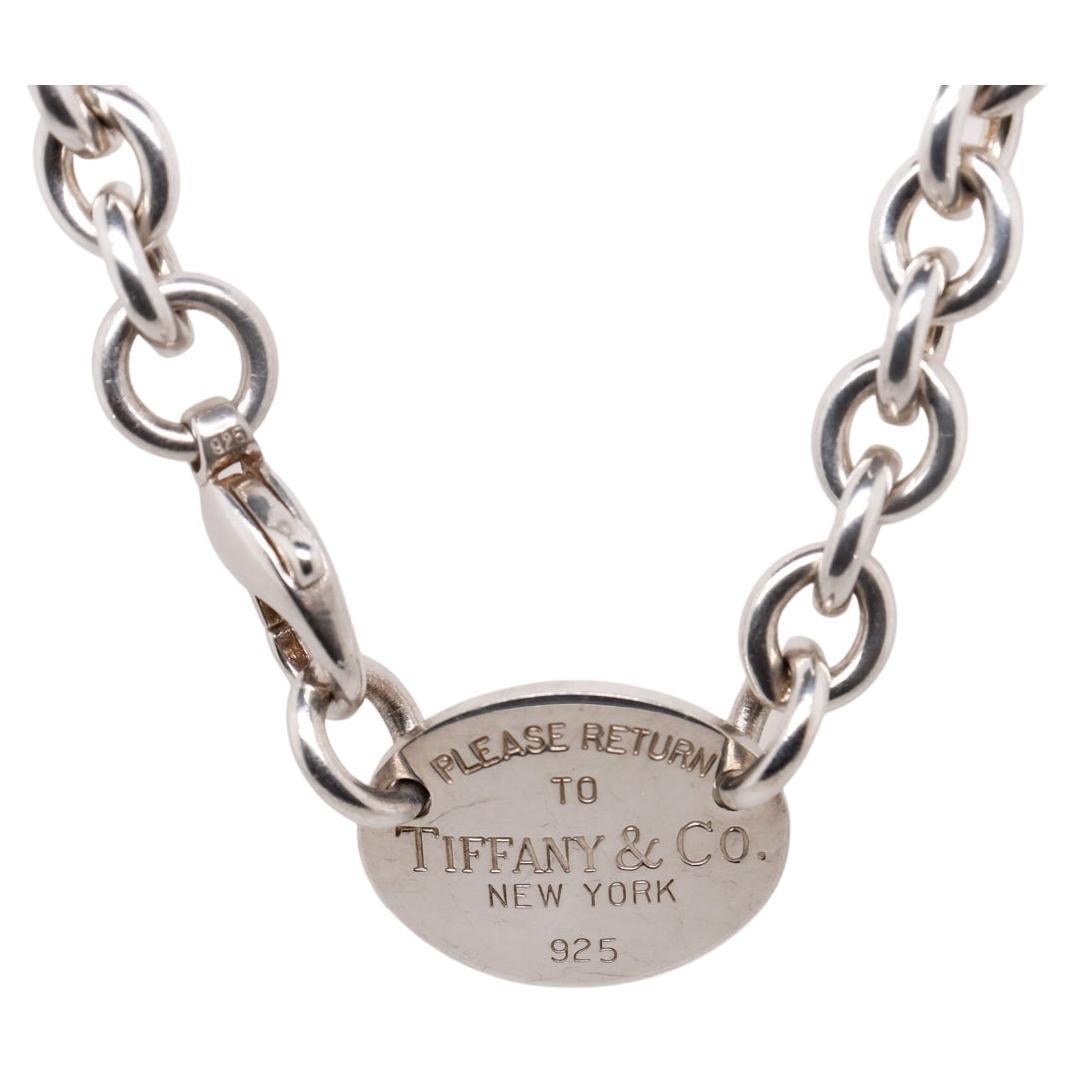 Return To Tiffany & Co Sterling Silver Dog Link Chain Choker Necklace