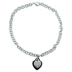 Return to Tiffany & Co. Sterling Silver Heart Tag Necklace with Black Onyx Heart