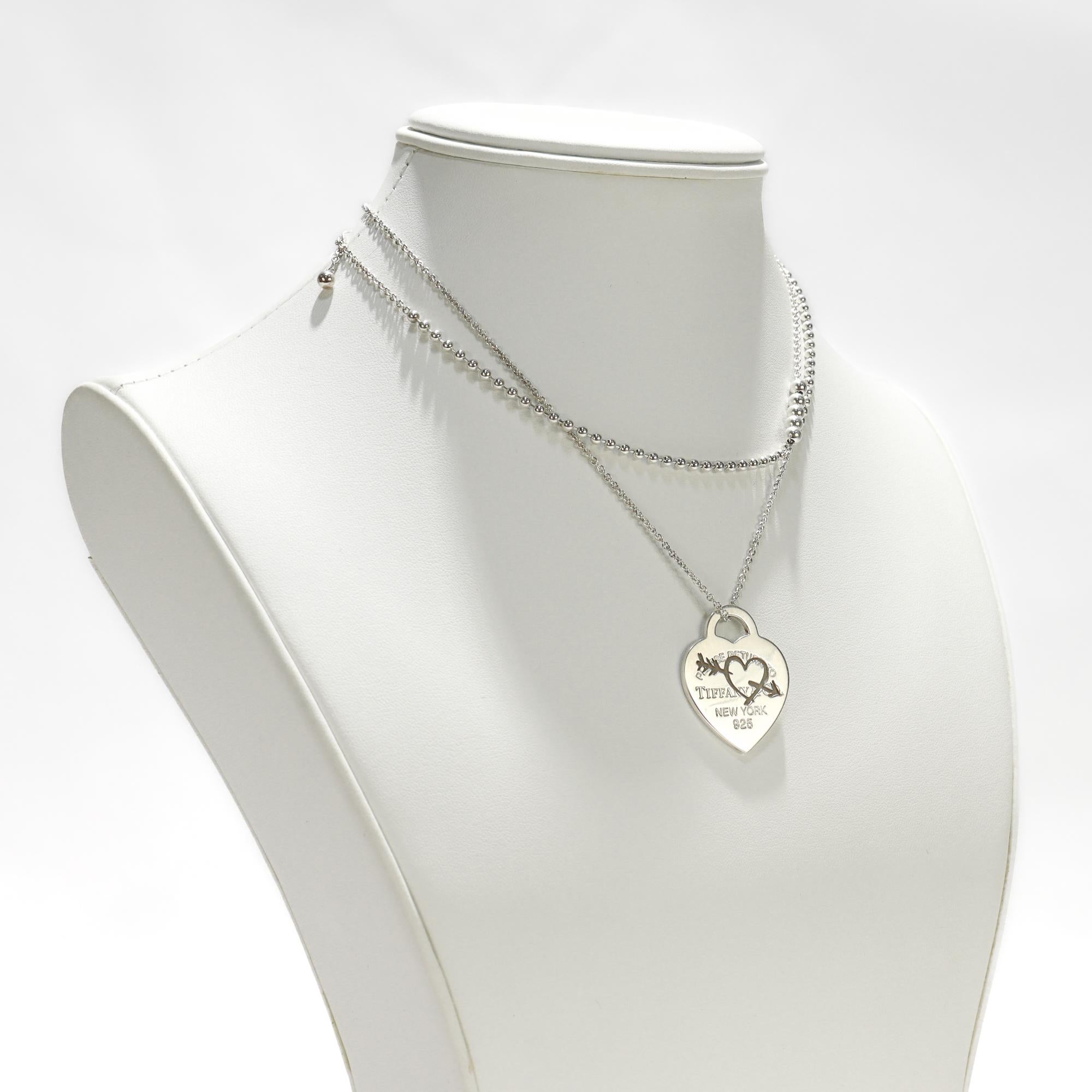 Zurück zu Tiffany & Co. Sterling Silber Anhänger Halskette mit geätztem Herz und Pfeil im Zustand „Gut“ im Angebot in Philadelphia, PA