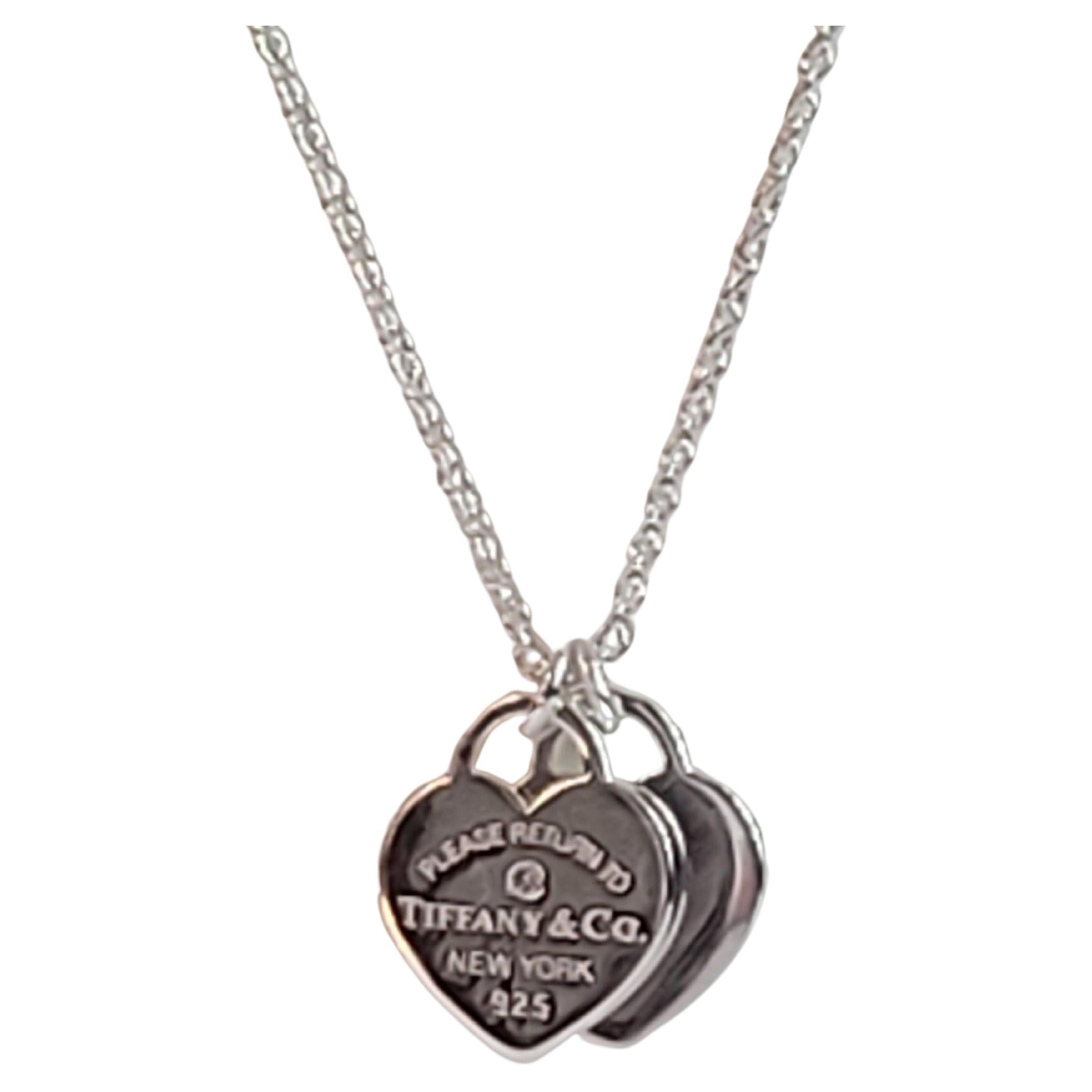 Return to Tiffany  Double Heart Tag Pendant in Silver, Mini For Sale