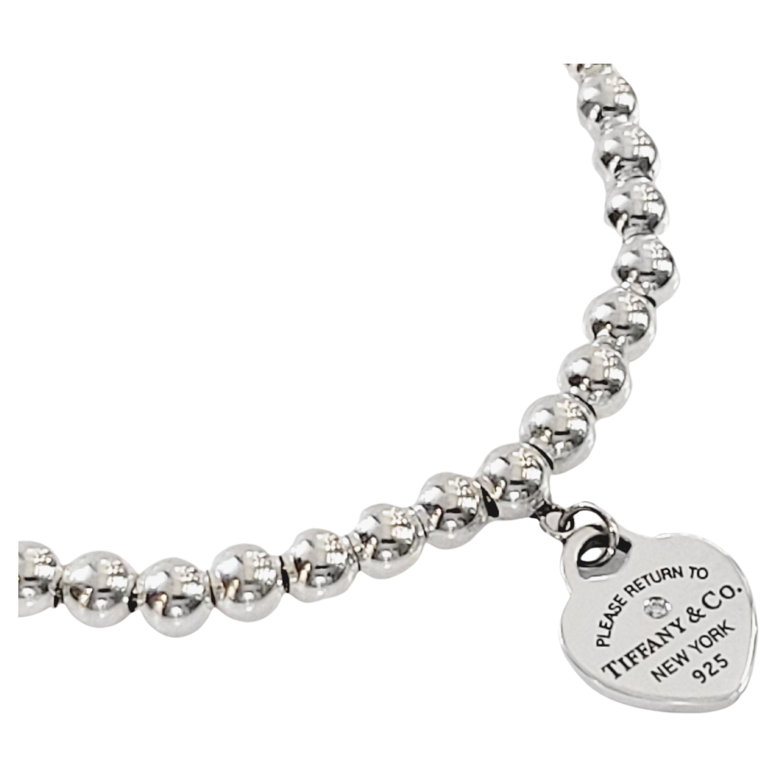 Return to Tiffany  Heart Tag Bead Bracelet in Silver with a Diamond, 4 mm For Sale