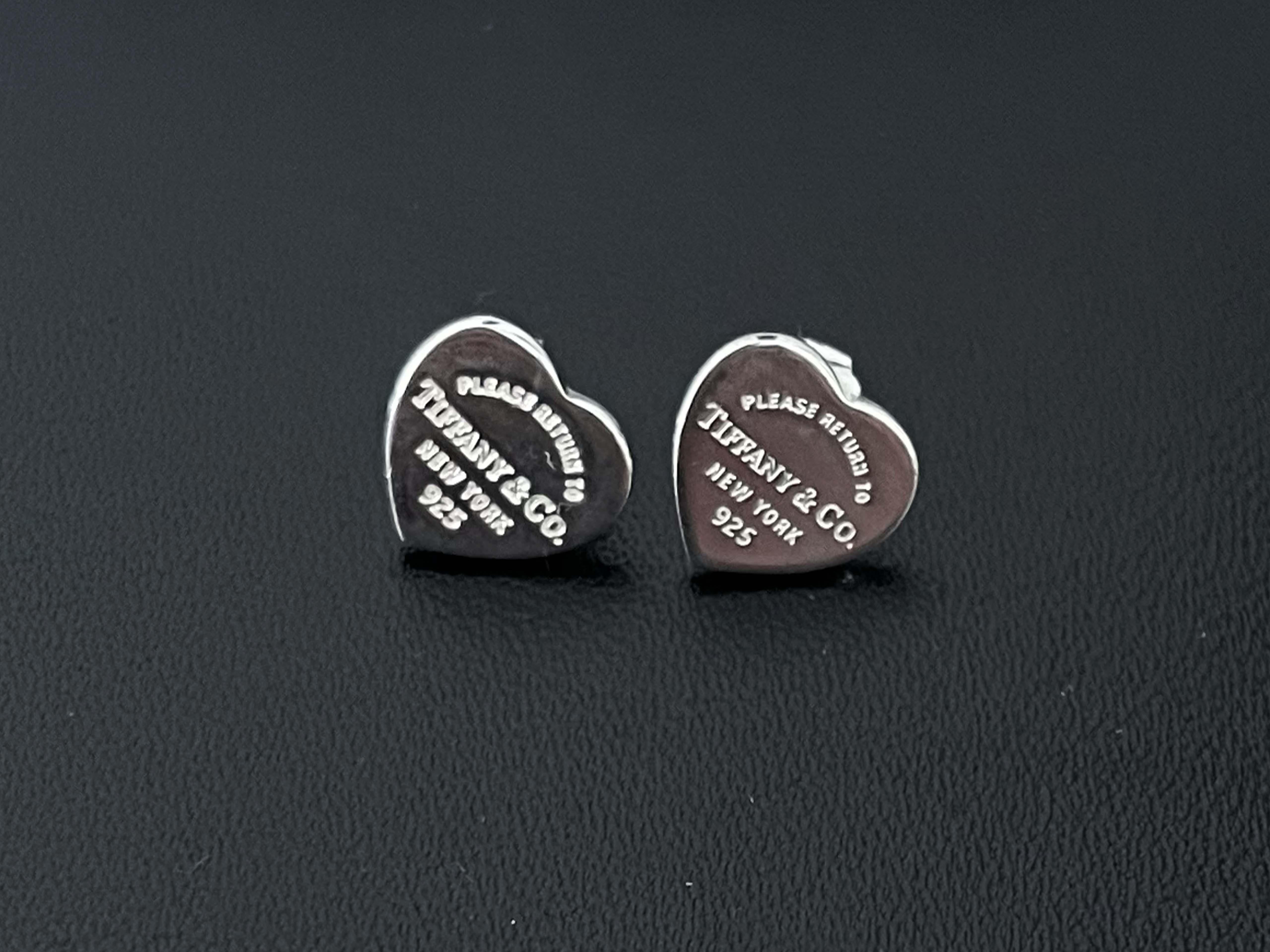 Modern Return to Tiffany Heart Tag Stud Earrings in Silver, Mini