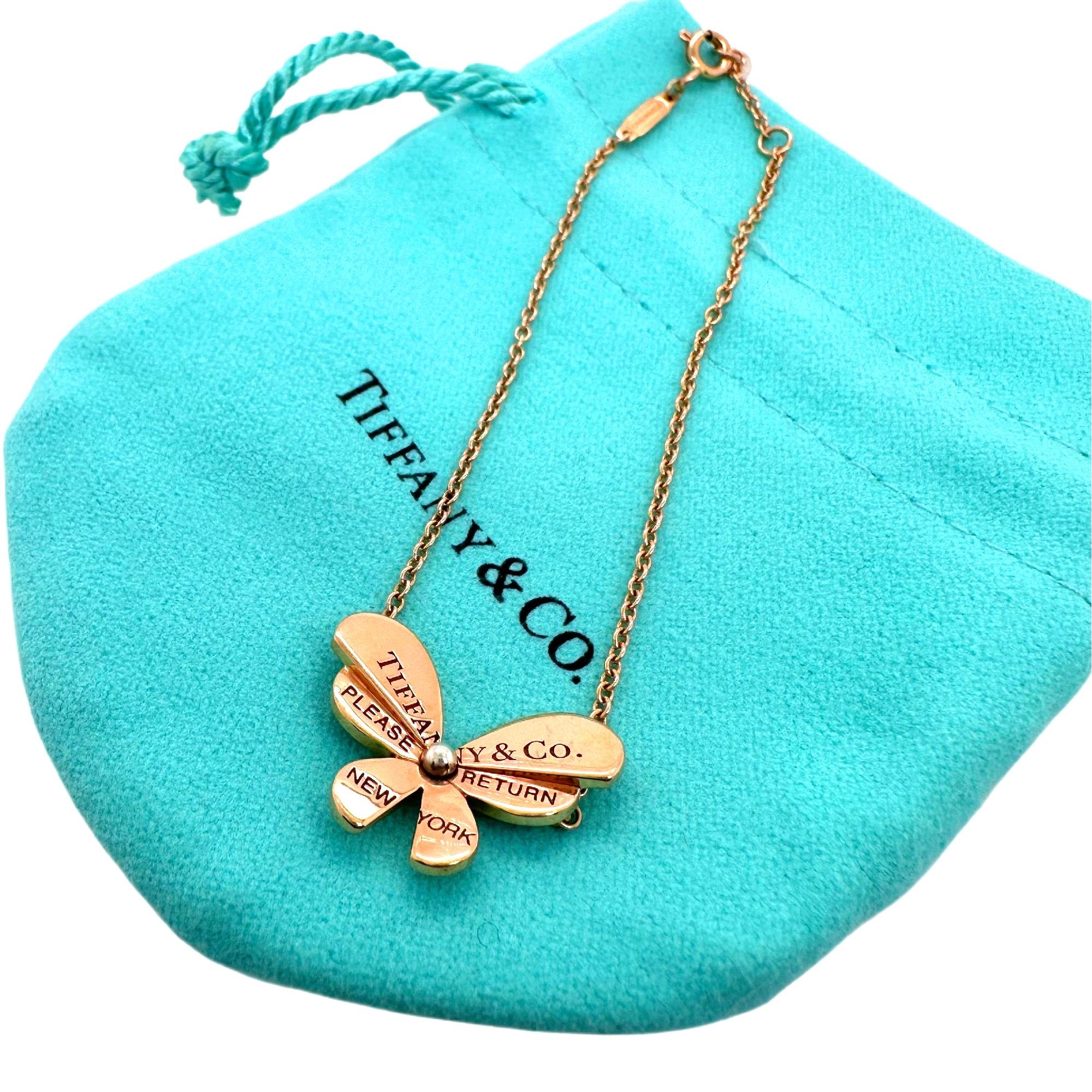 Tiffany & Co Return to Tiffany Love Bug Collection
Style:  Charm Bracelet
Ref. number:  67071611
Metal:  18k Rose Gold & Sterling Silver
Design:  Butterfly with 