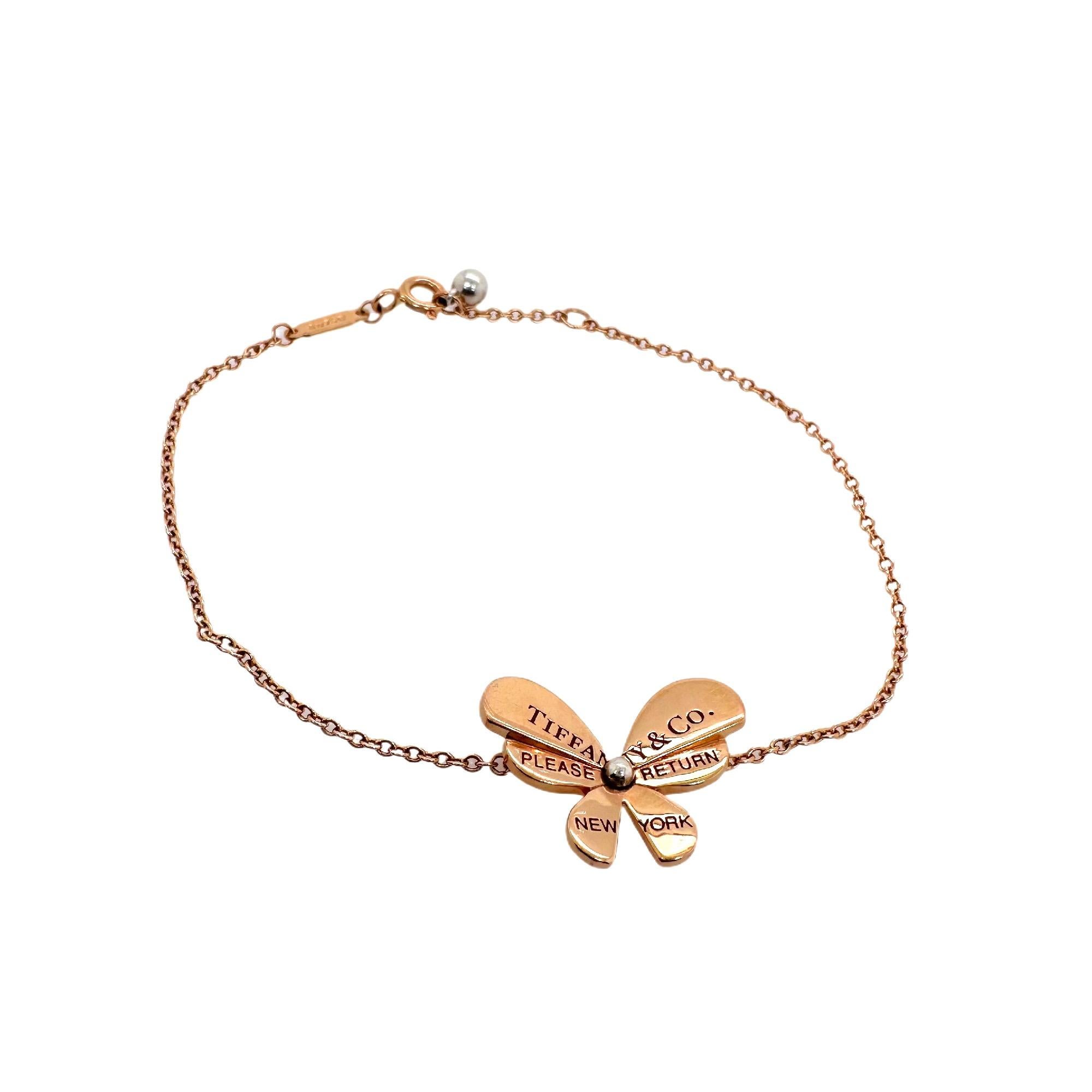 Return to Tiffany LOVE BUGS Collection Butterfly Chain Bracelet 18k RG & SS In Excellent Condition For Sale In San Diego, CA