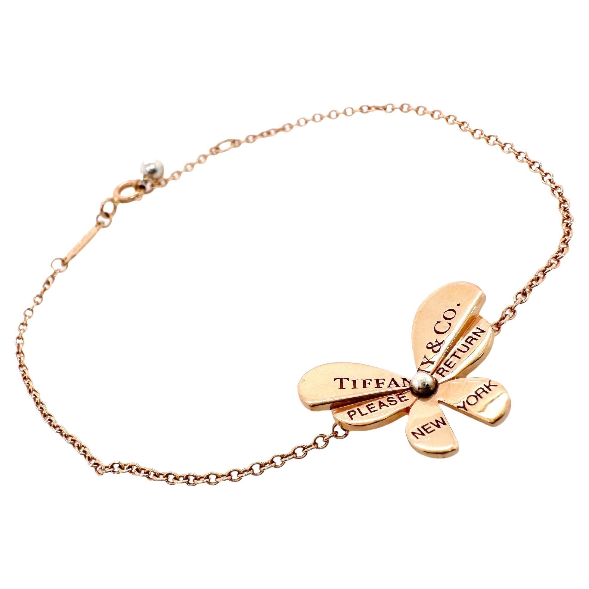 Return to Tiffany LOVE BUGS Collection Butterfly Chain Bracelet 18k RG & SS For Sale