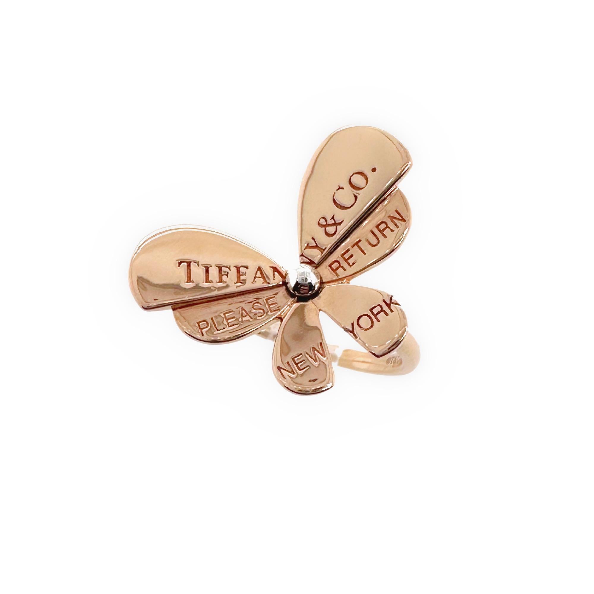 Return to Tiffany & Co. Love Bugs Collection Butterfly Ring 18k RG & SS In Excellent Condition In San Diego, CA