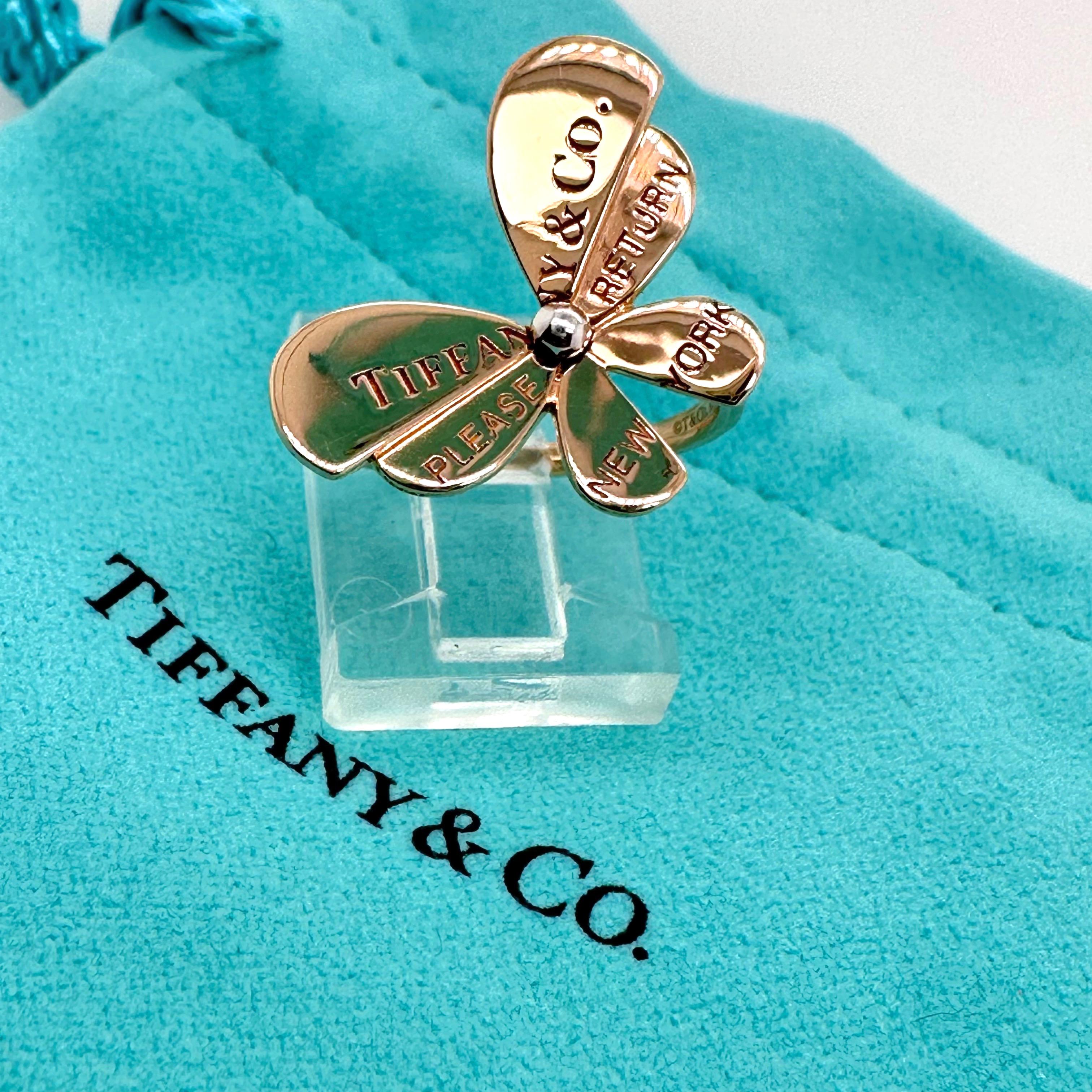 Return to Tiffany & Co. Love Bugs Collection Butterfly Ring 18k RG & SS 2