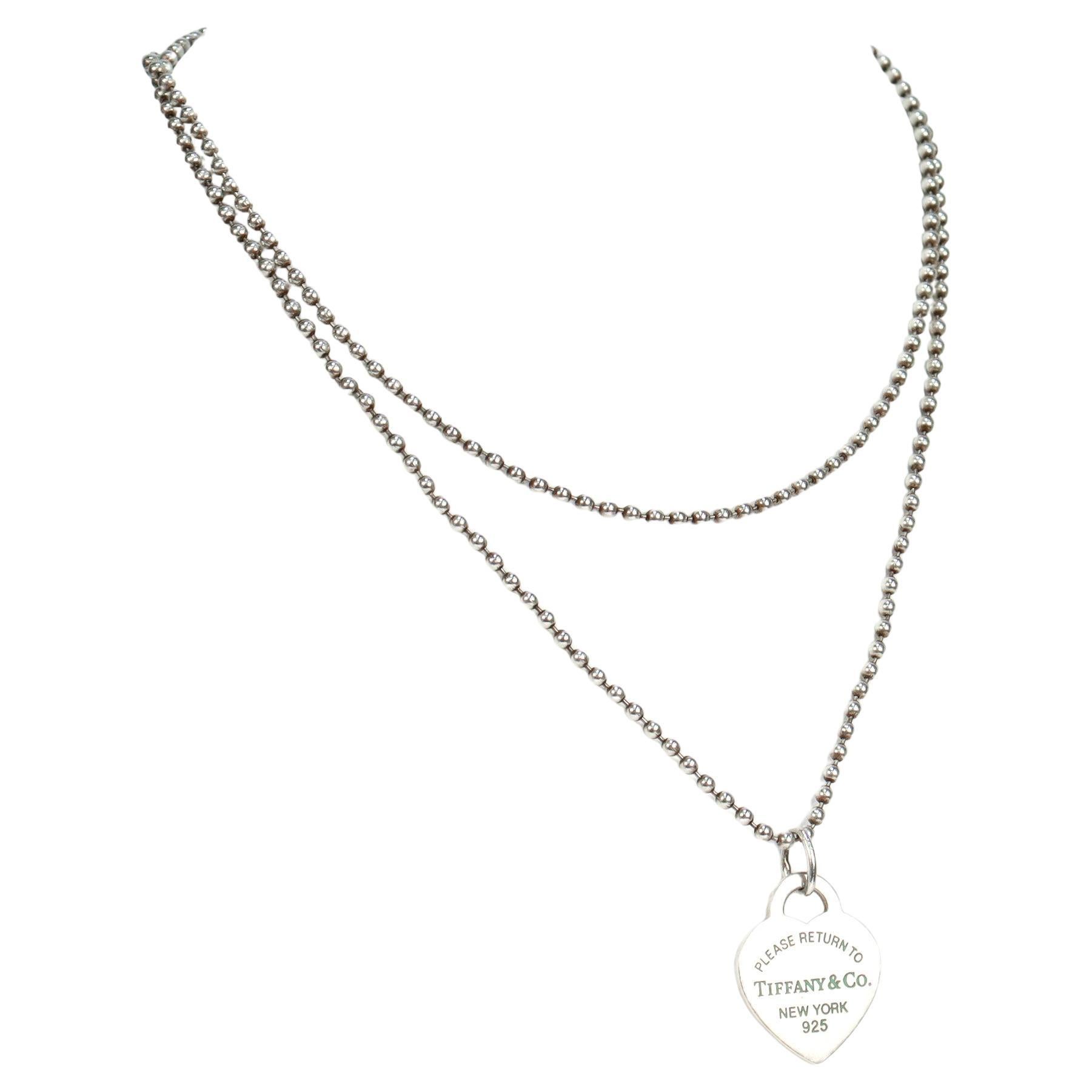 Volver a Collar con placa de identificación o cadena de corazón Tiffany de plata de ley y esmalte en venta