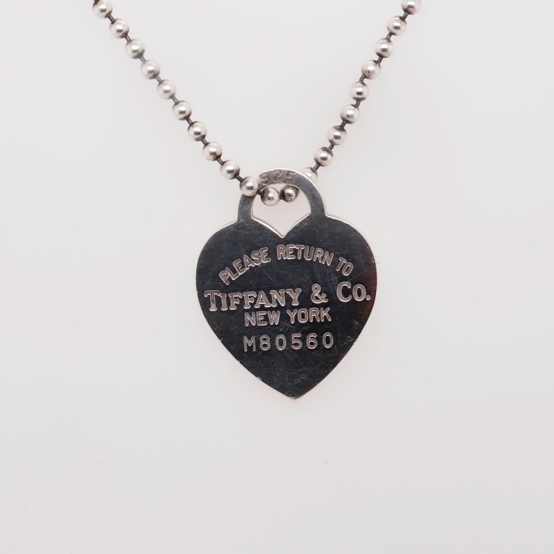 Return to Tiffany Sterling Silver Heart Tag Pendant & Dog Tag Chain Necklace For Sale 3