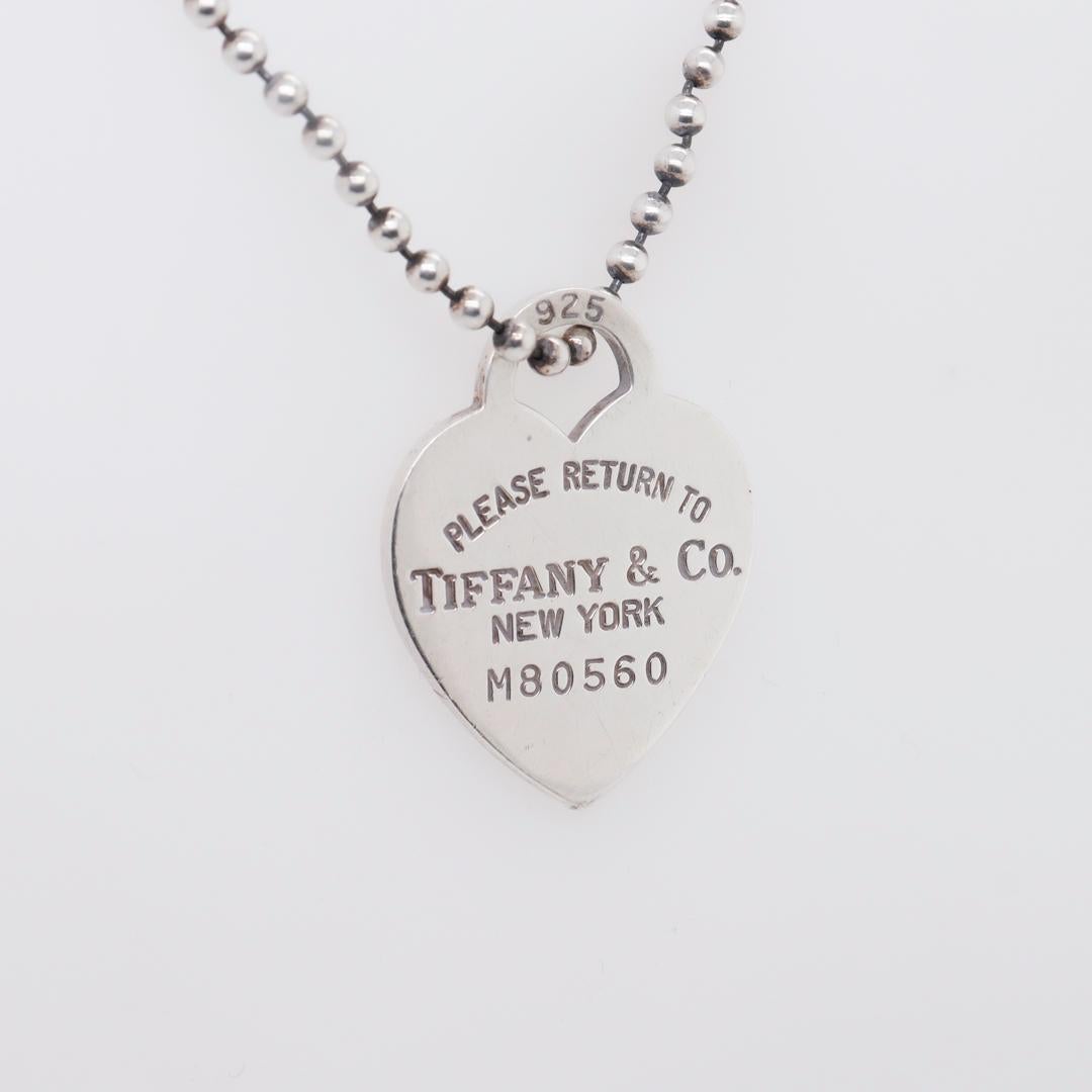 Return to Tiffany Sterling Silver Heart Tag Pendant & Dog Tag Chain Necklace For Sale 4