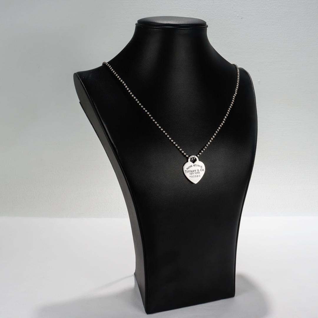 Return to Tiffany Sterling Silver Heart Tag Pendant & Dog Tag Chain Necklace In Good Condition For Sale In Philadelphia, PA