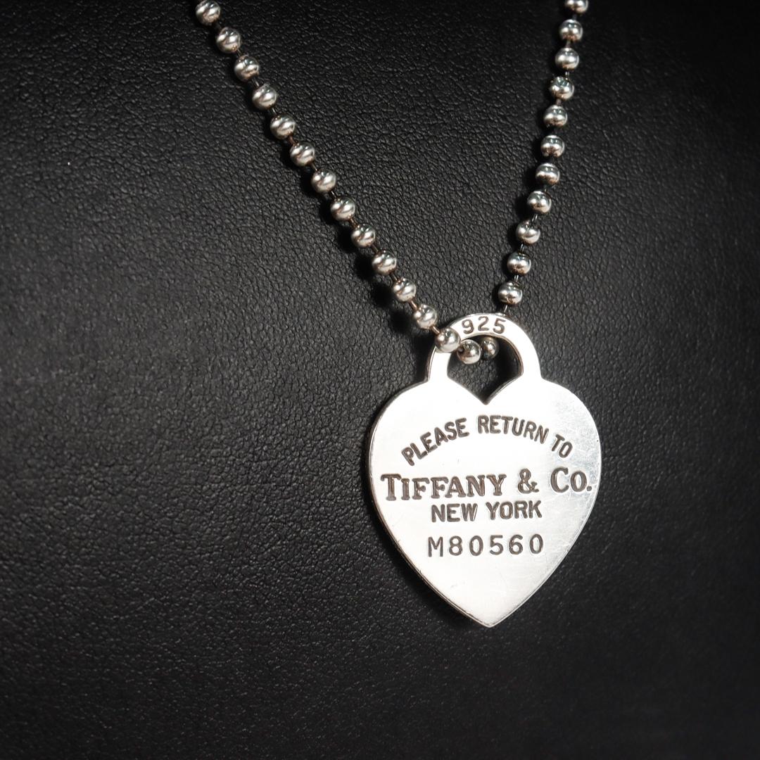 Return to Tiffany Sterling Silver Heart Tag Pendant & Dog Tag Chain Necklace For Sale 1