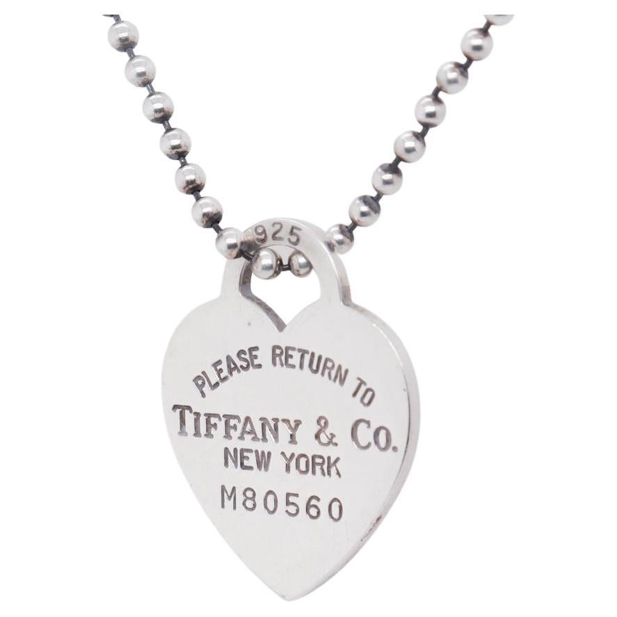 Return to Tiffany Sterling Silver Heart Tag Pendant & Dog Tag Chain Necklace For Sale