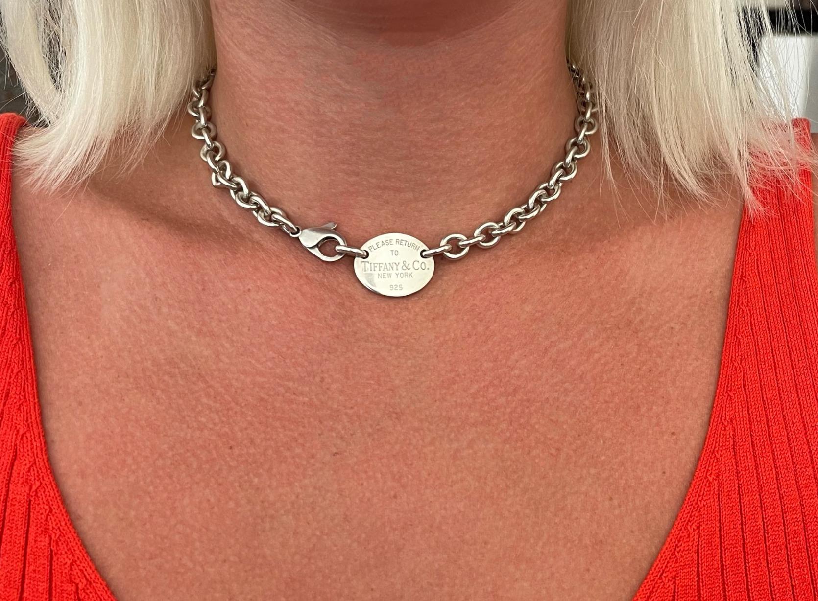 Return to Tiffany Tiffany & Co. Oval Tag Necklace in Silver In Excellent Condition For Sale In Honolulu, HI
