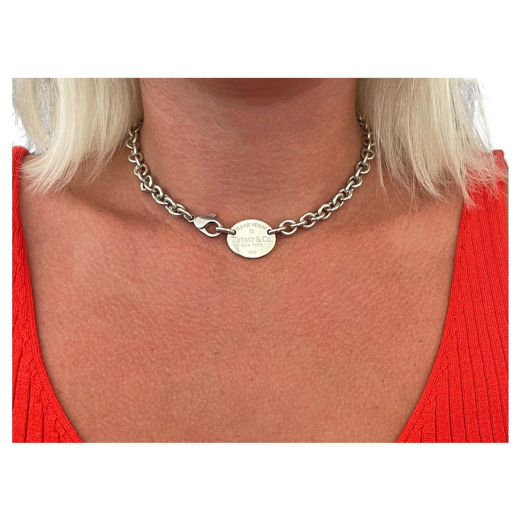 Return to Tiffany Tiffany & Co. Oval Tag Necklace in Silver For Sale